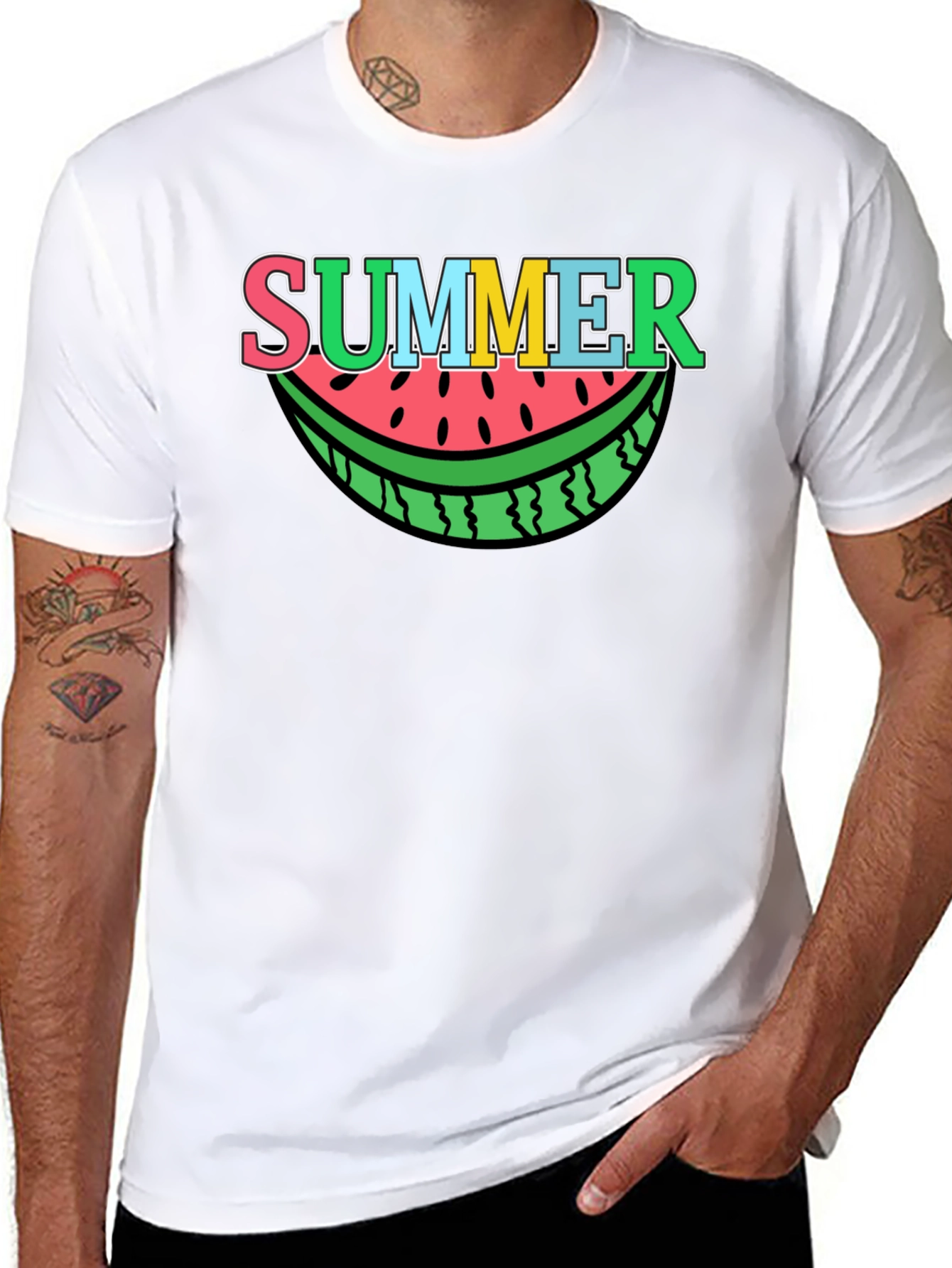 Summer Watermelon Graphic Tee - Black Cotton T-Shirt
