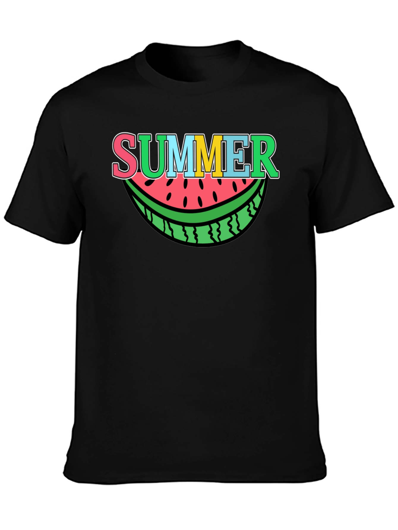 Summer Watermelon Graphic Tee - Black Cotton T-Shirt
