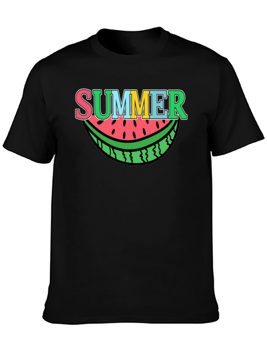 Summer Watermelon Graphic Tee - Black Cotton T-Shirt