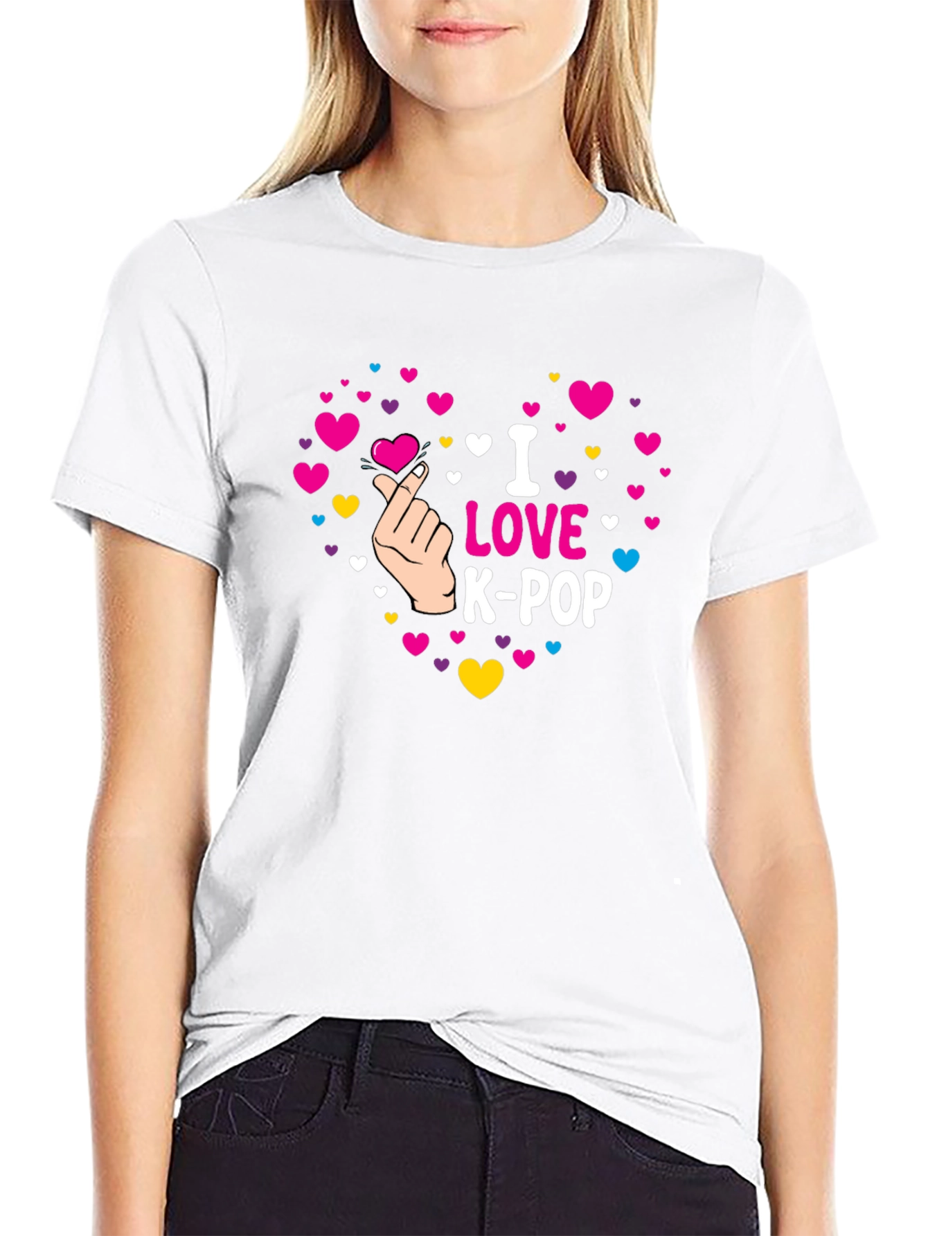I Love K-Pop Heart Graphic Black T-Shirt