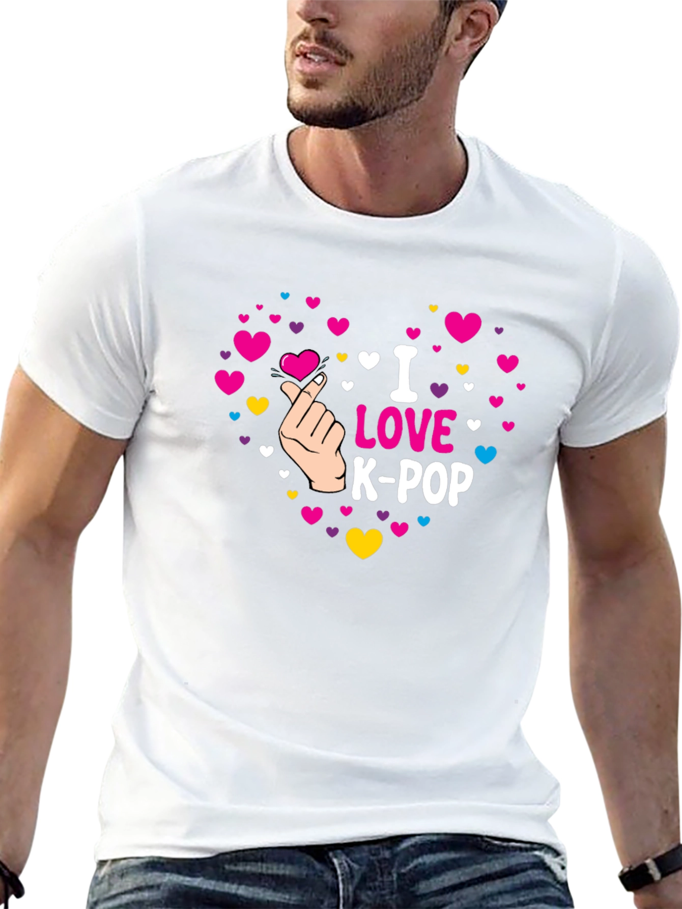 I Love K-Pop Heart Graphic Black T-Shirt