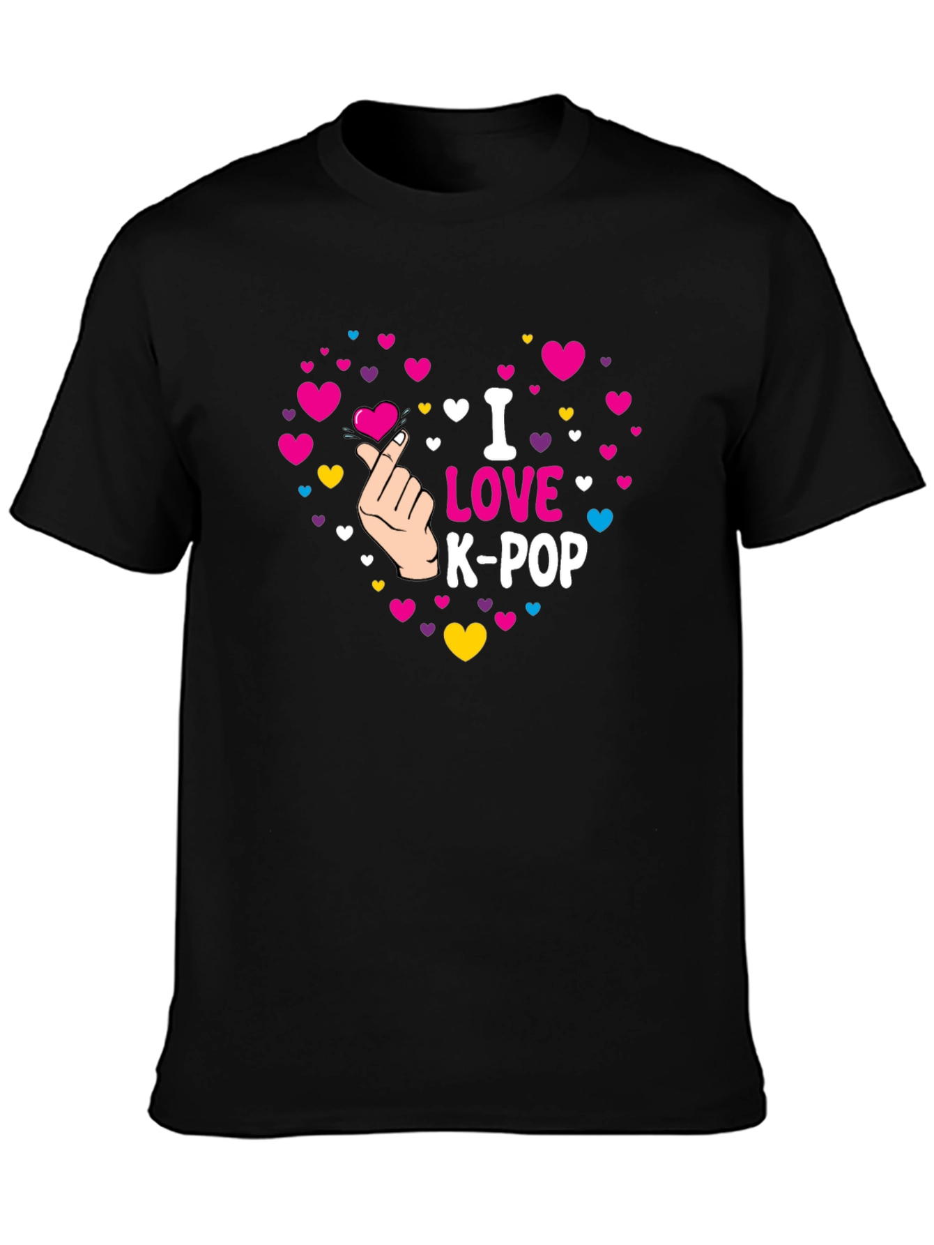 I Love K-Pop Heart Graphic Black T-Shirt
