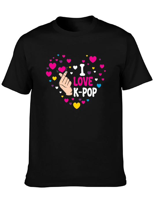 I Love K-Pop Heart Graphic Black T-Shirt