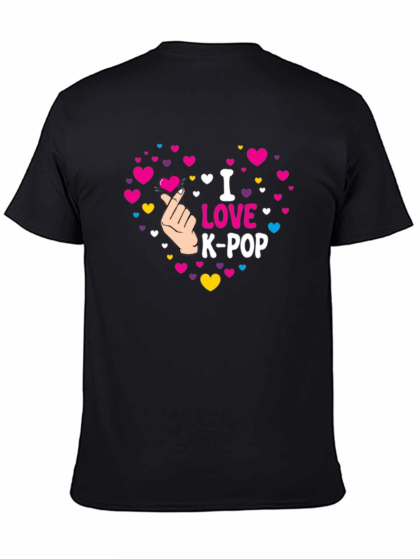 I Love K-Pop Heart Graphic Black T-Shirt
