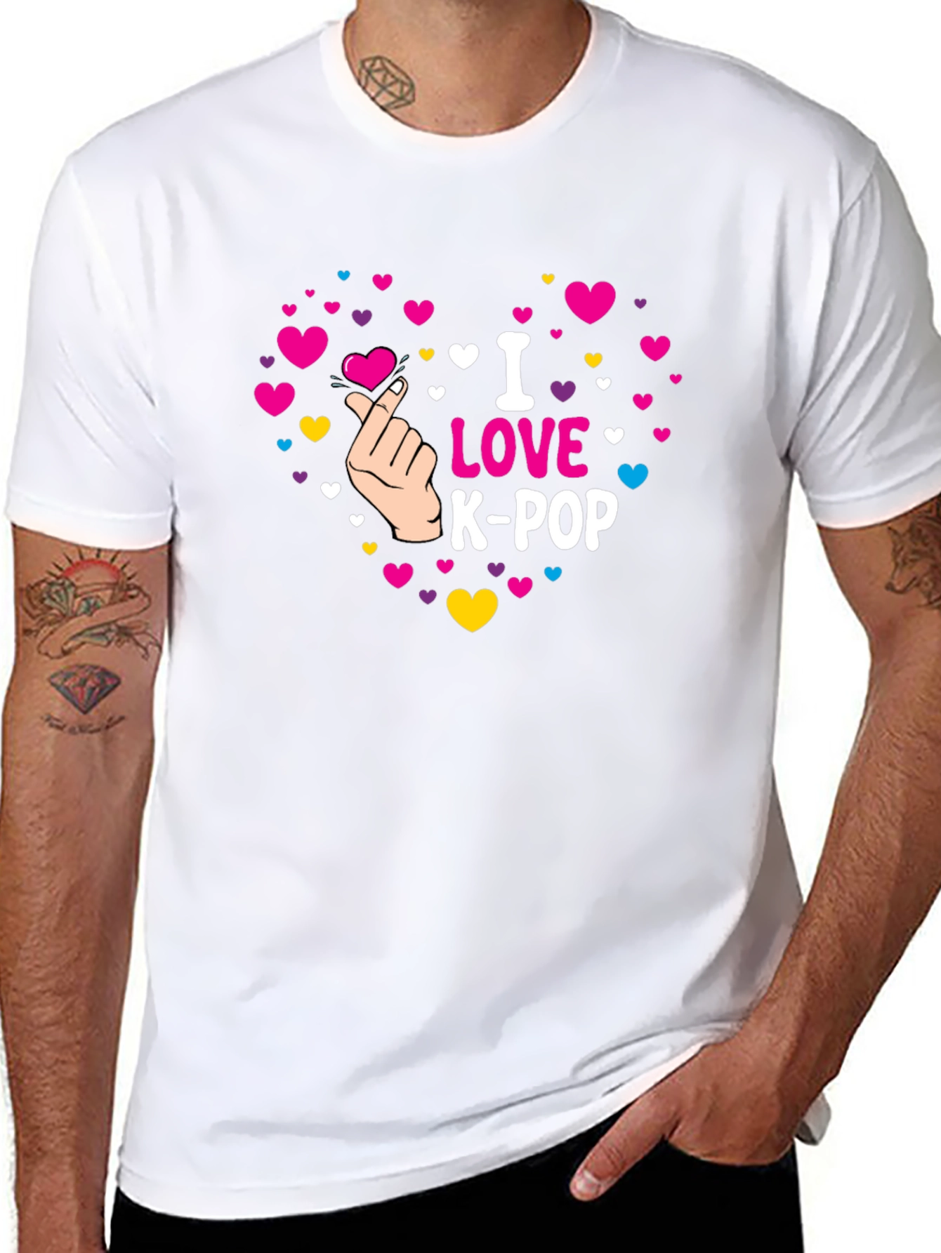 I Love K-Pop Heart Graphic Black T-Shirt
