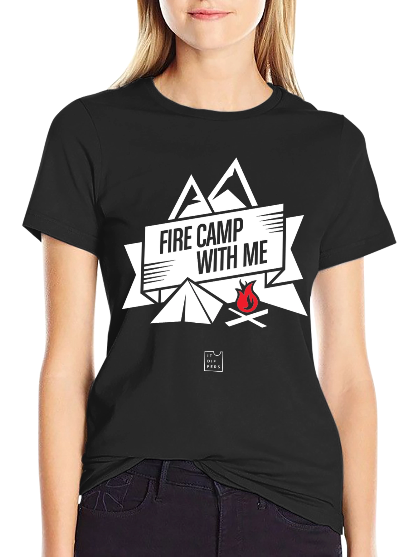 Fire Camp With Me Black Graphic Tee