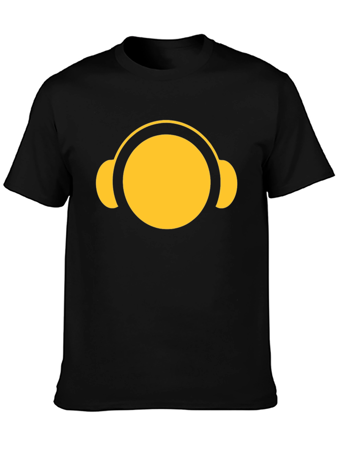 Yellow Headphone Graphic Tee - Casual Black T-Shirt