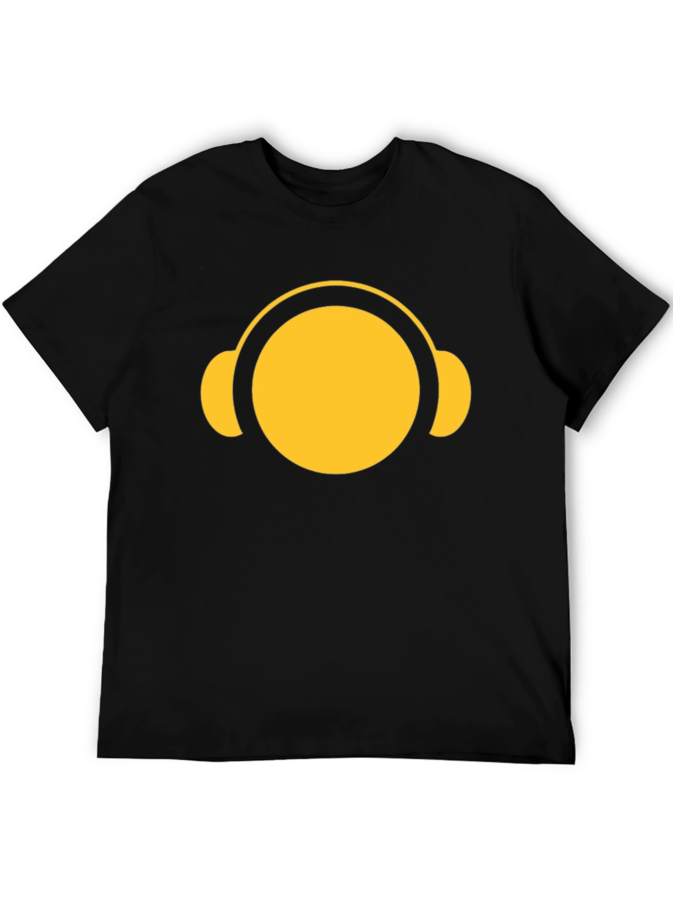 Yellow Headphone Graphic Tee - Casual Black T-Shirt