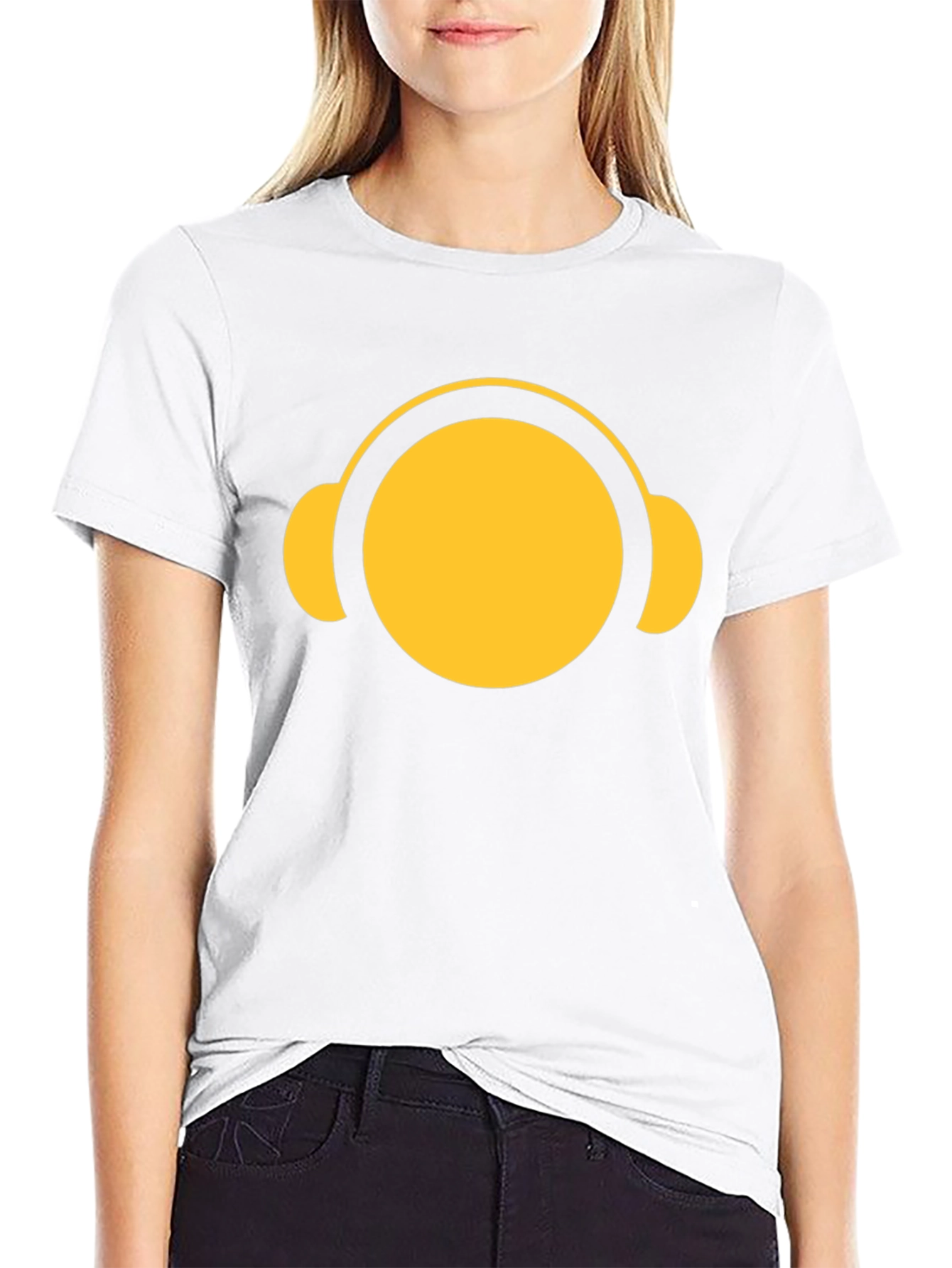 Yellow Headphone Graphic Tee - Casual Black T-Shirt