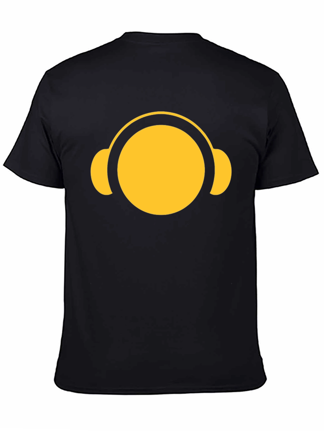 Yellow Headphone Graphic Tee - Casual Black T-Shirt