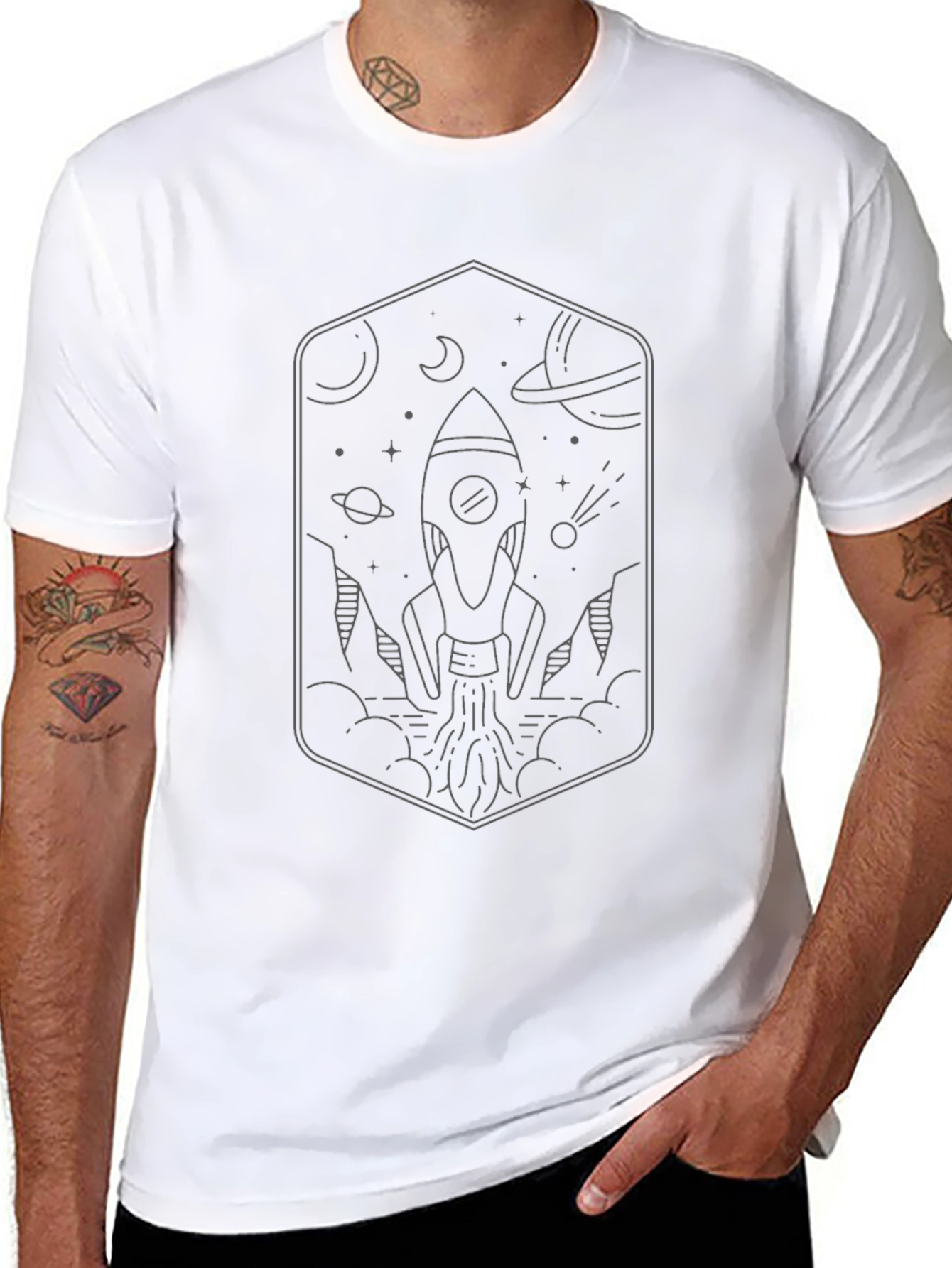 Rocket Launch Graphic Tee - Black Cotton T-Shirt
