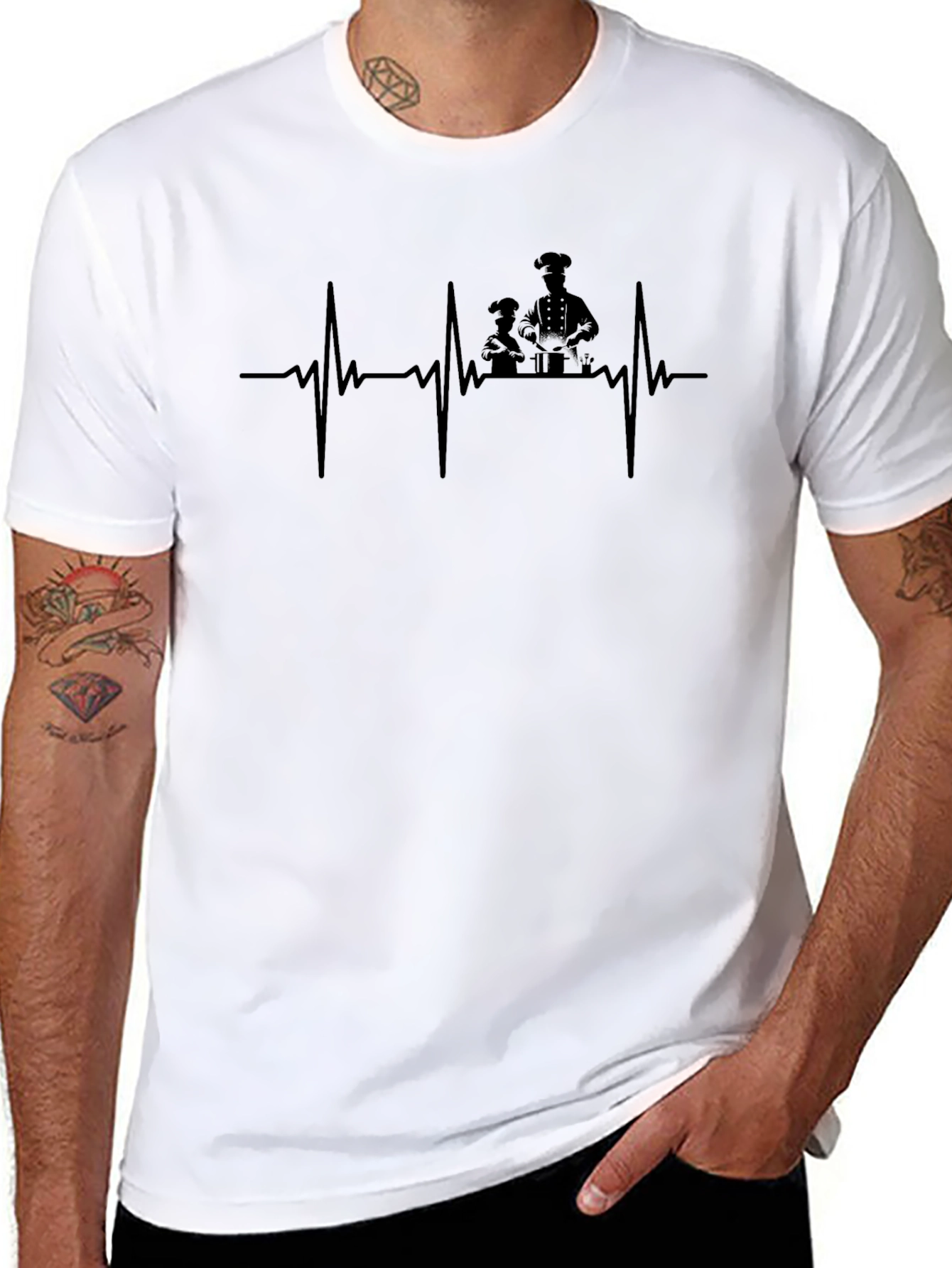 Chef Heartbeat T-Shirt - Black Cotton Crew Neck