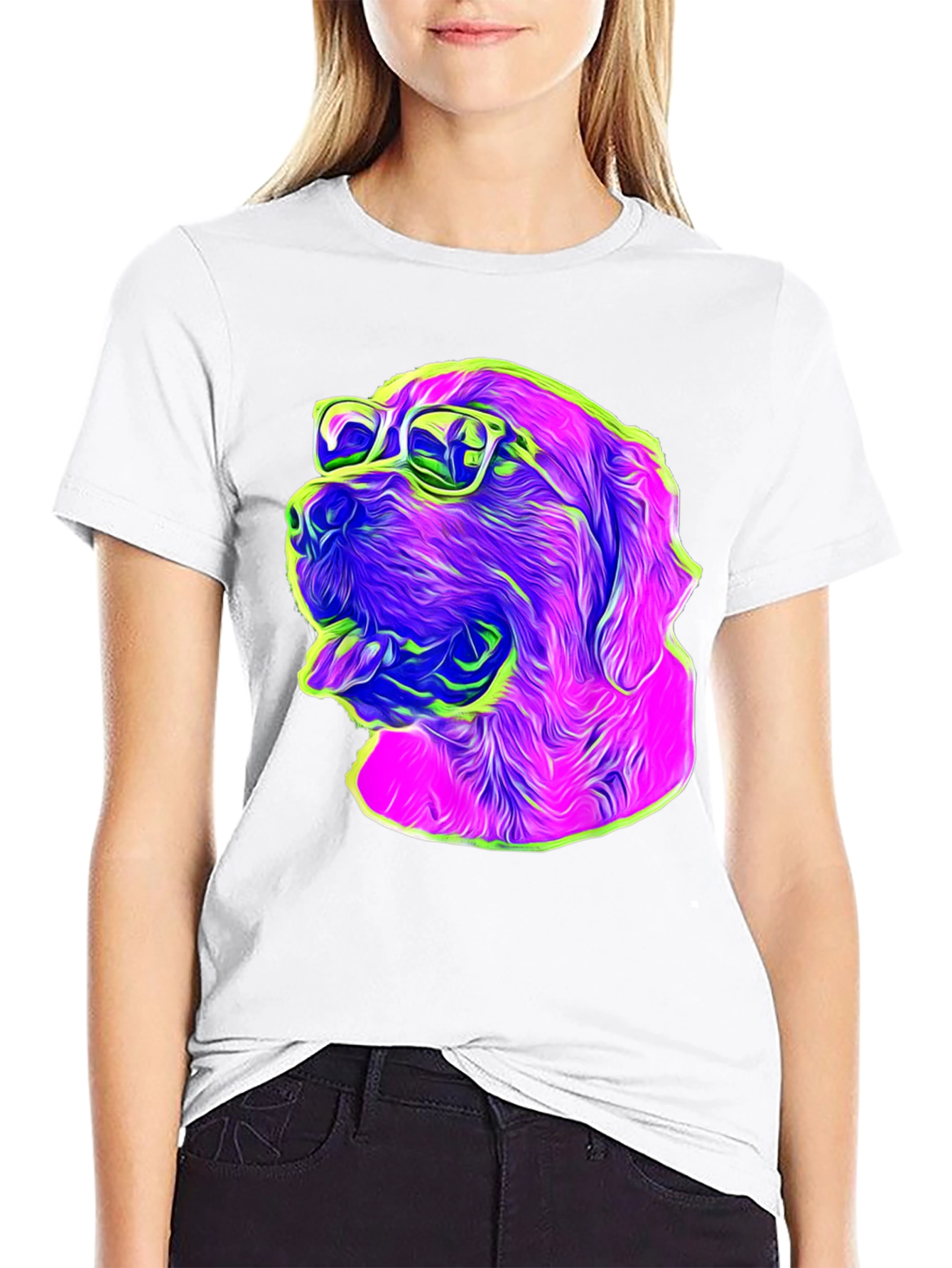 Cool Dog Graphic Tee - Neon Pop Art Style