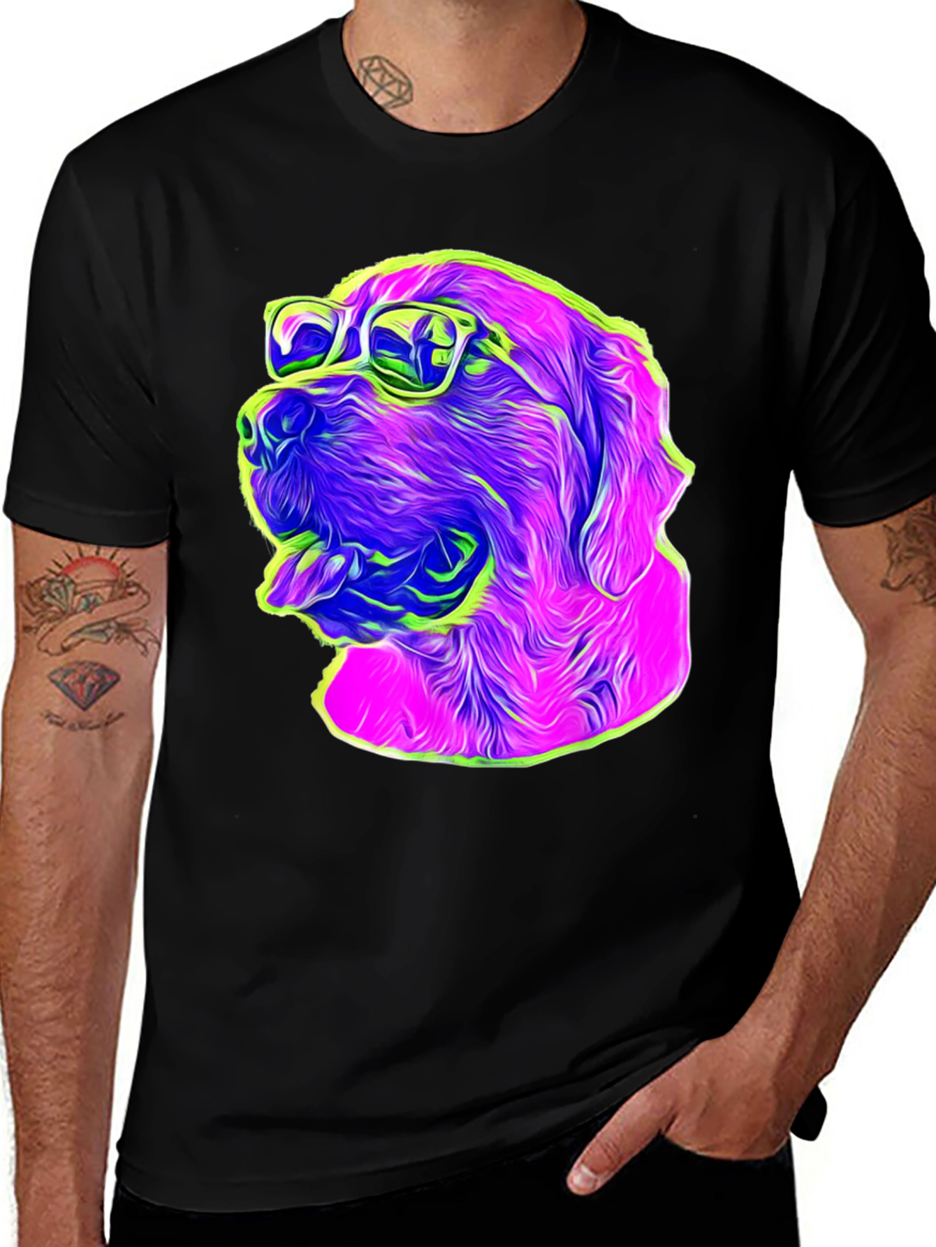 Cool Dog Graphic Tee - Neon Pop Art Style