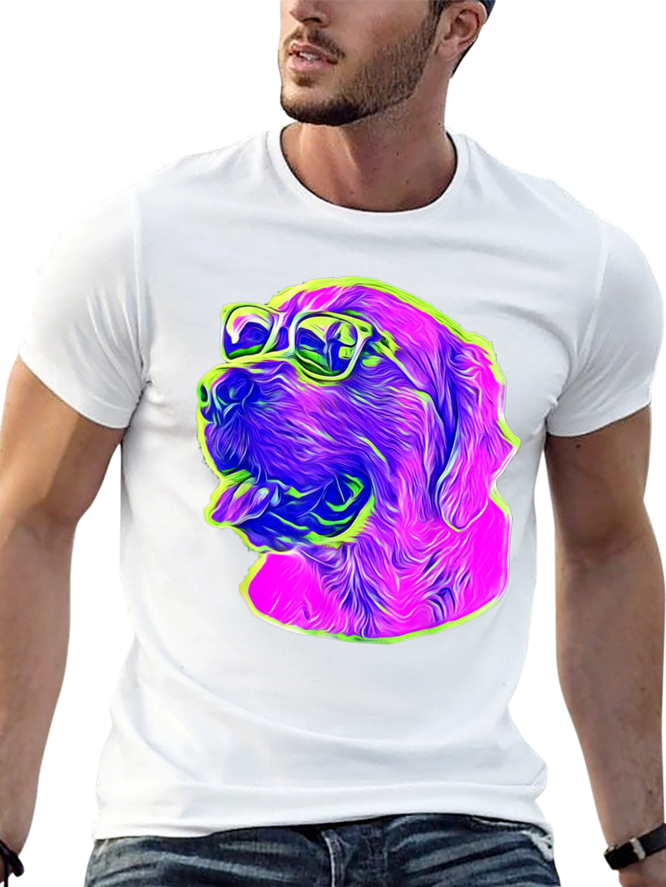 Cool Dog Graphic Tee - Neon Pop Art Style