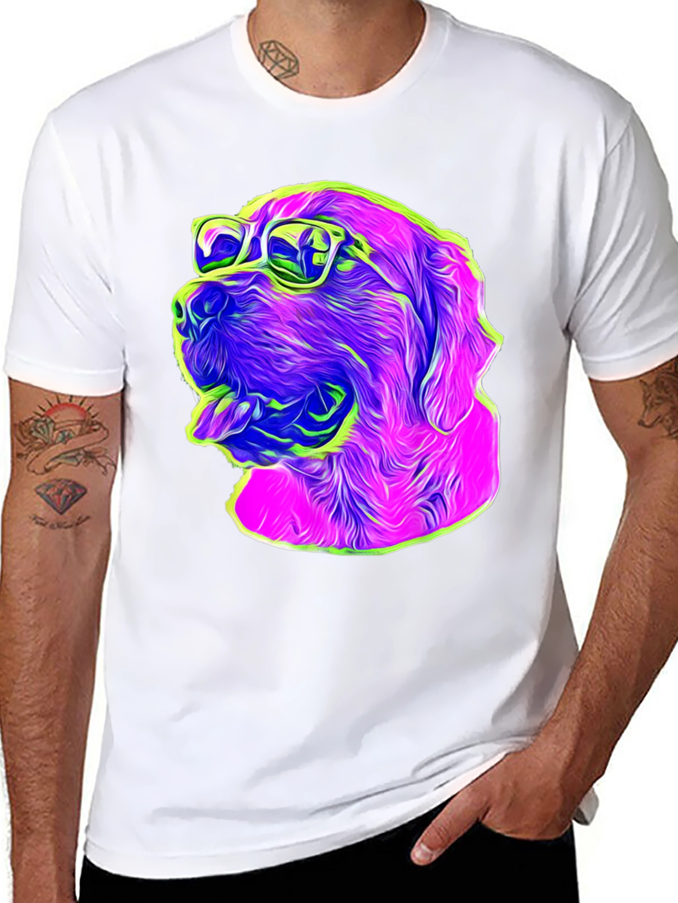 Cool Dog Graphic Tee - Neon Pop Art Style