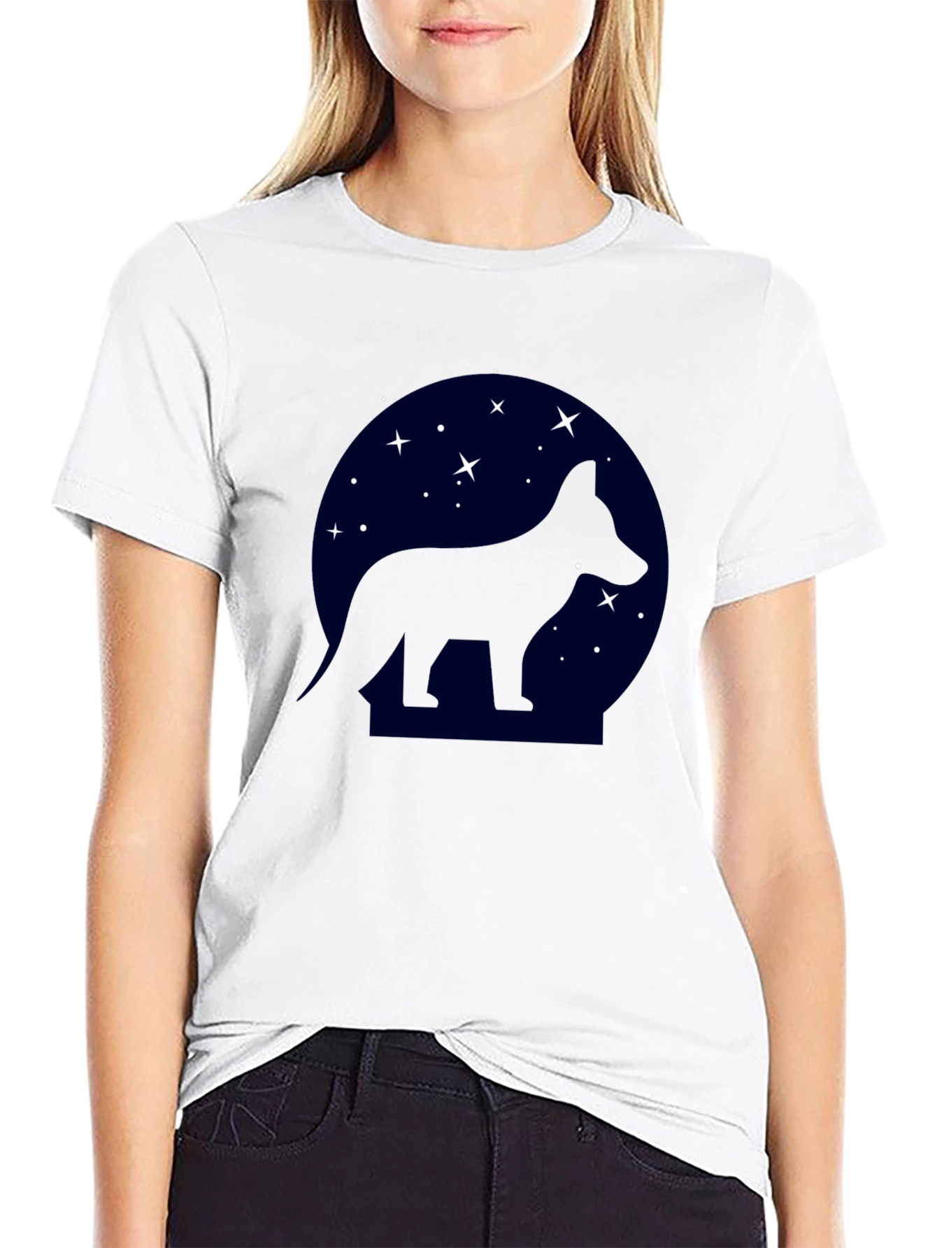 Starry Night Dog Silhouette Black T-Shirt