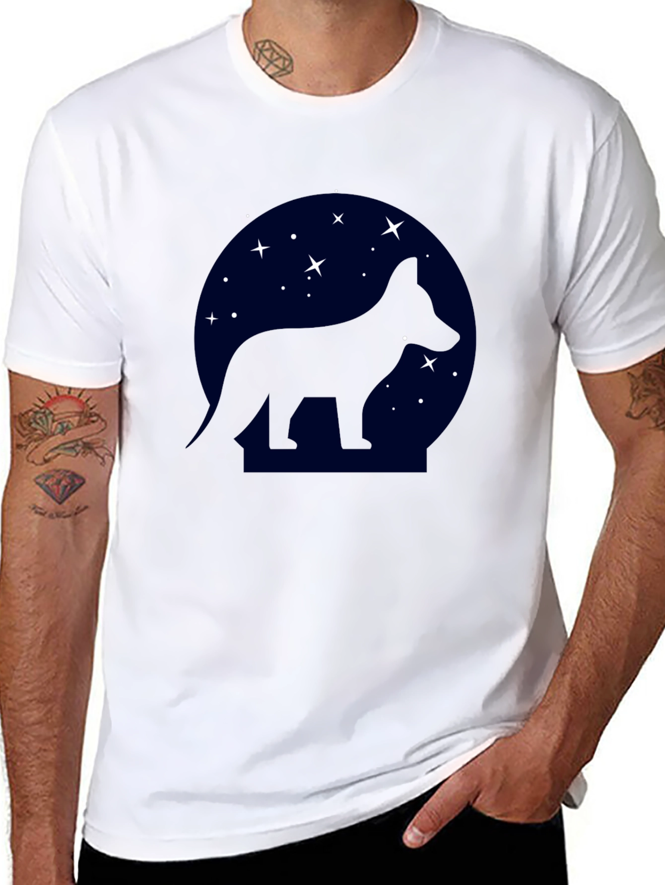 Starry Night Dog Silhouette Black T-Shirt