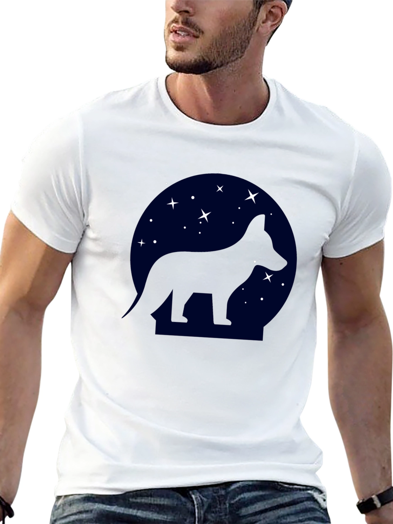 Starry Night Dog Silhouette Black T-Shirt