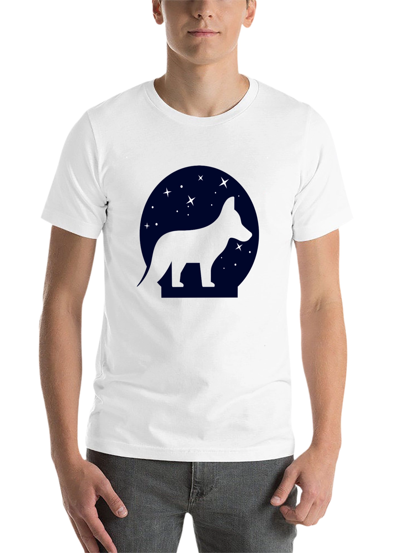 Starry Night Dog Silhouette Black T-Shirt