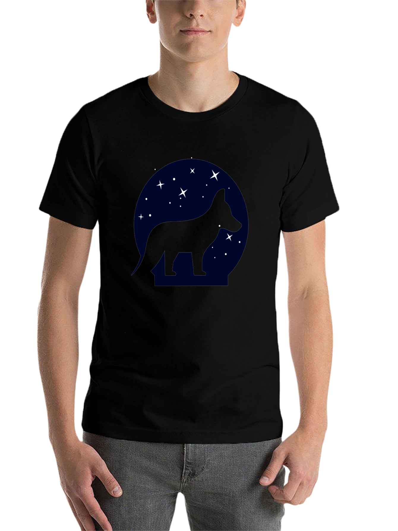 Starry Night Dog Silhouette Black T-Shirt