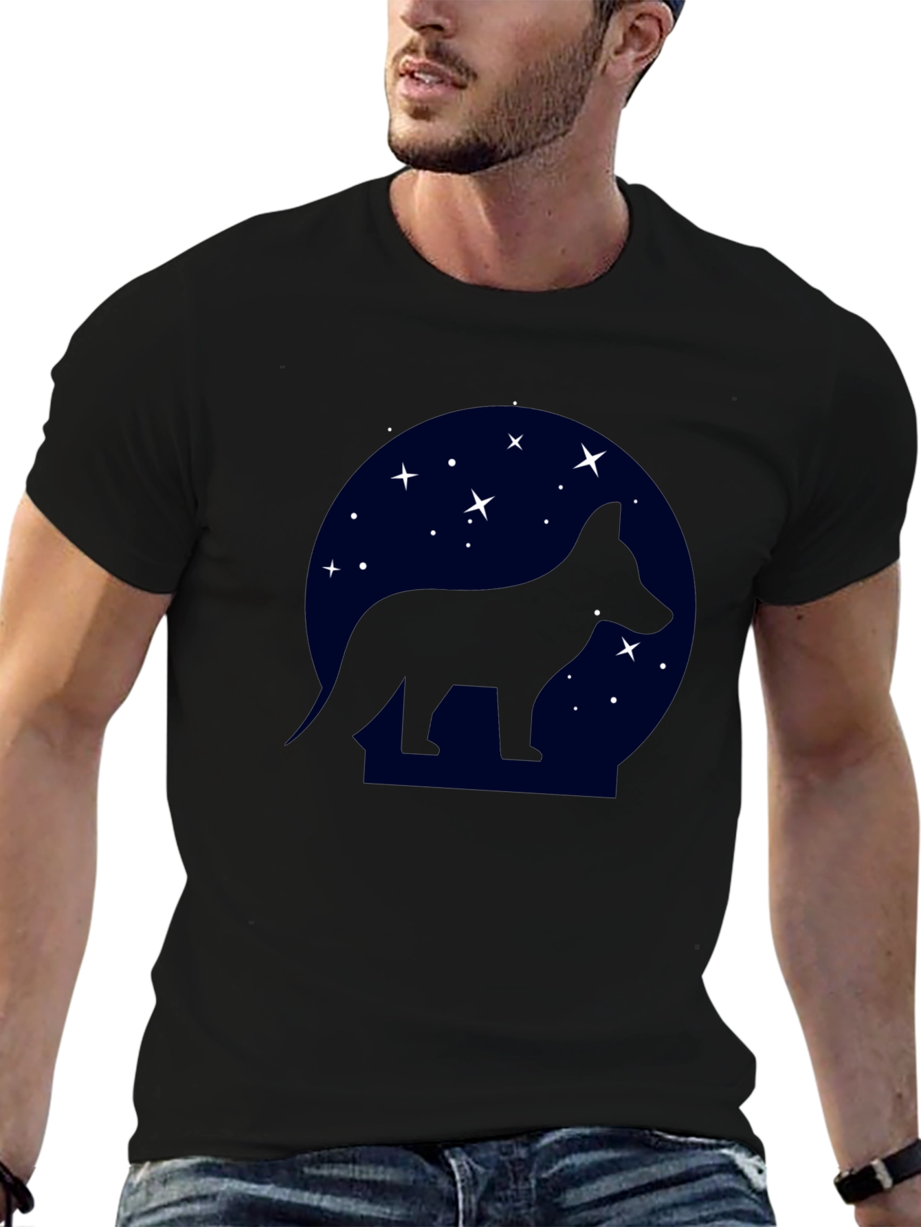Starry Night Dog Silhouette Black T-Shirt