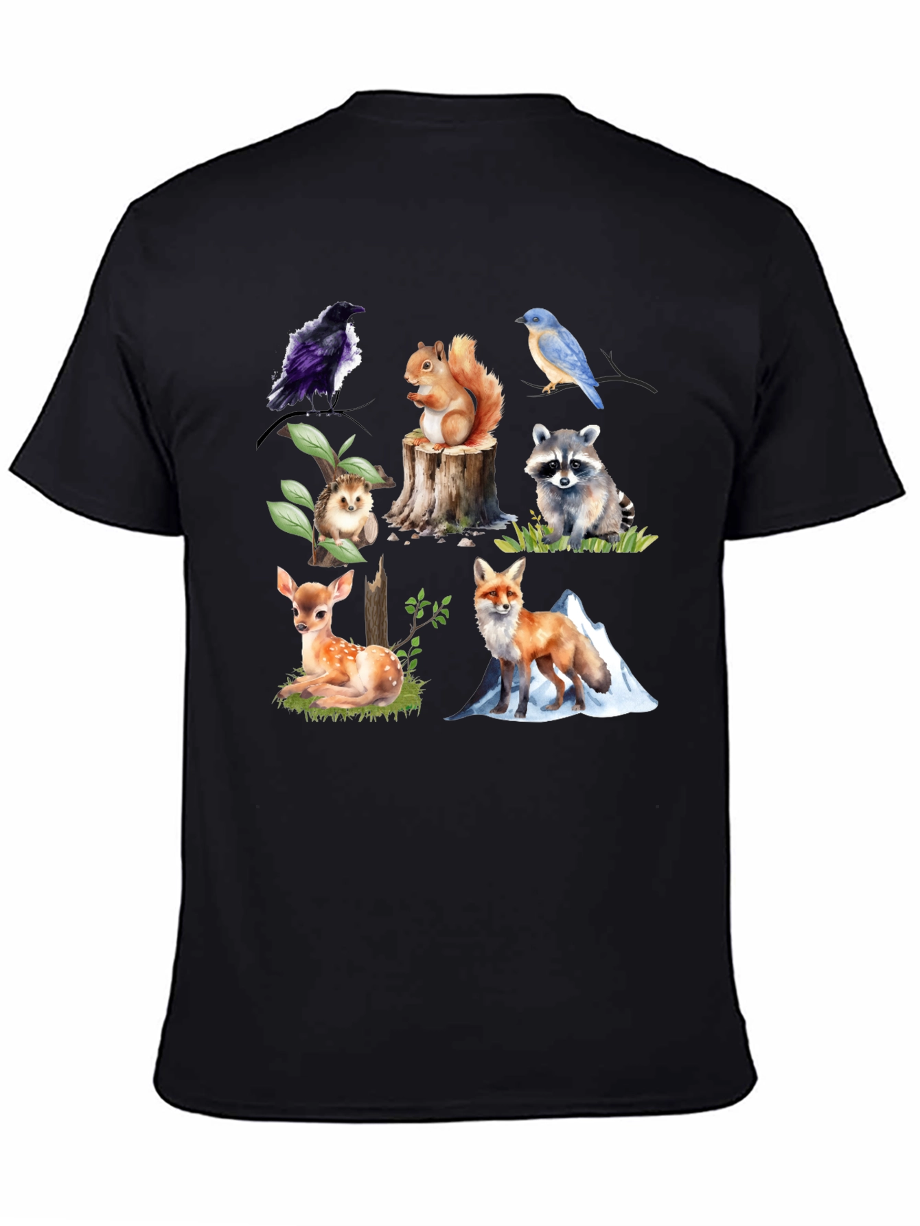 Wildlife Animal Print Black T-Shirt