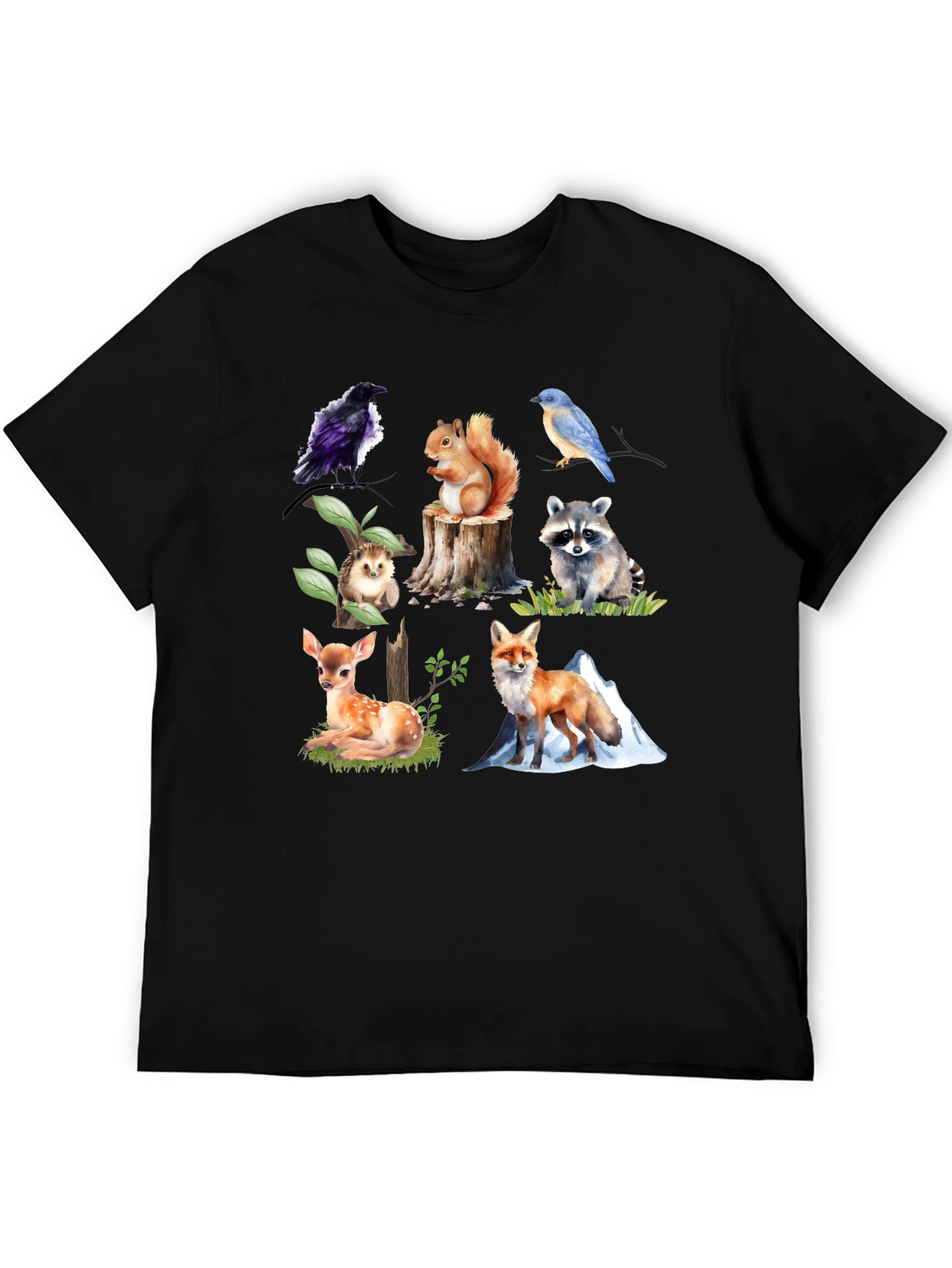 Wildlife Animal Print Black T-Shirt
