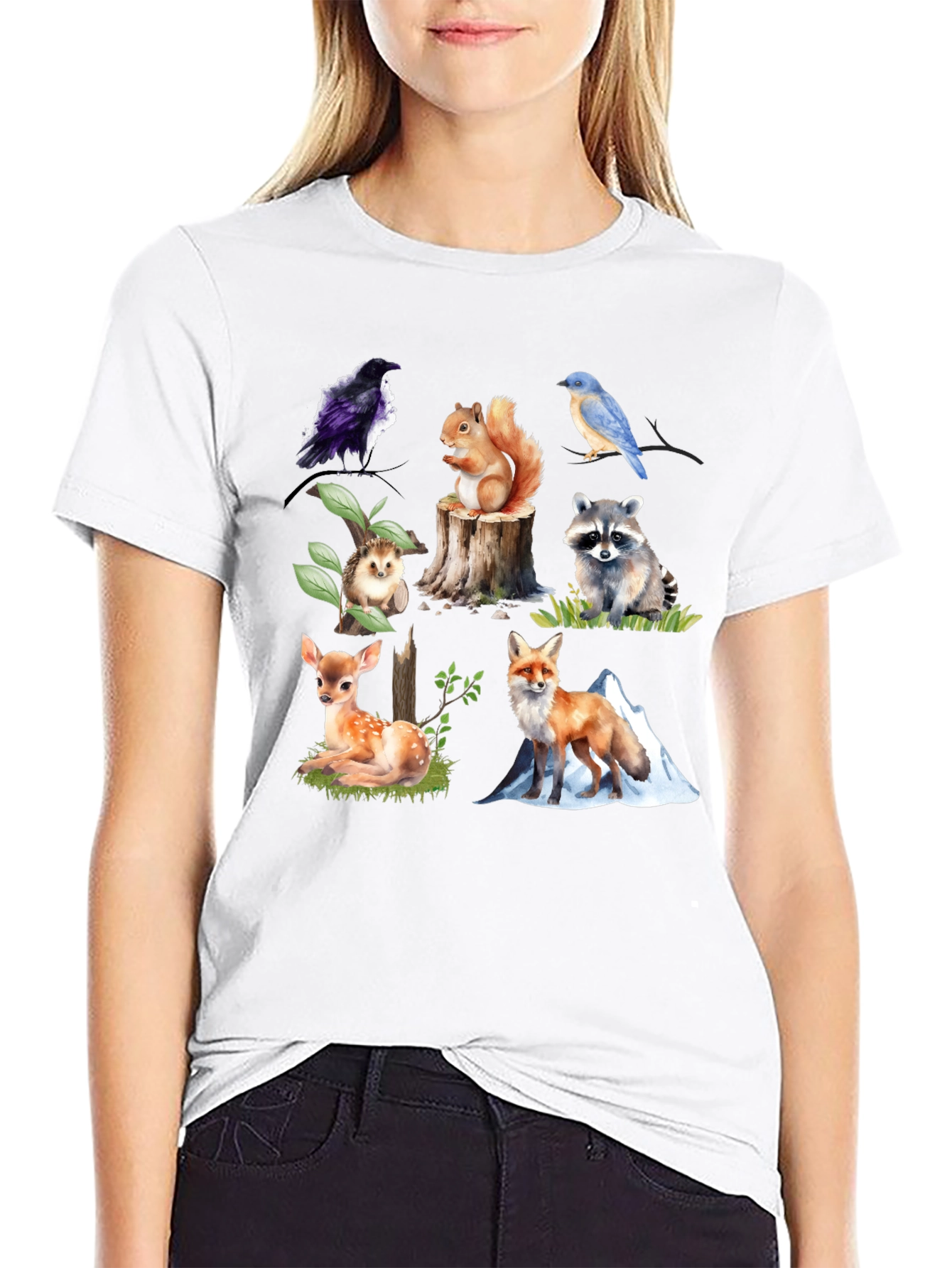 Wildlife Animal Print Black T-Shirt