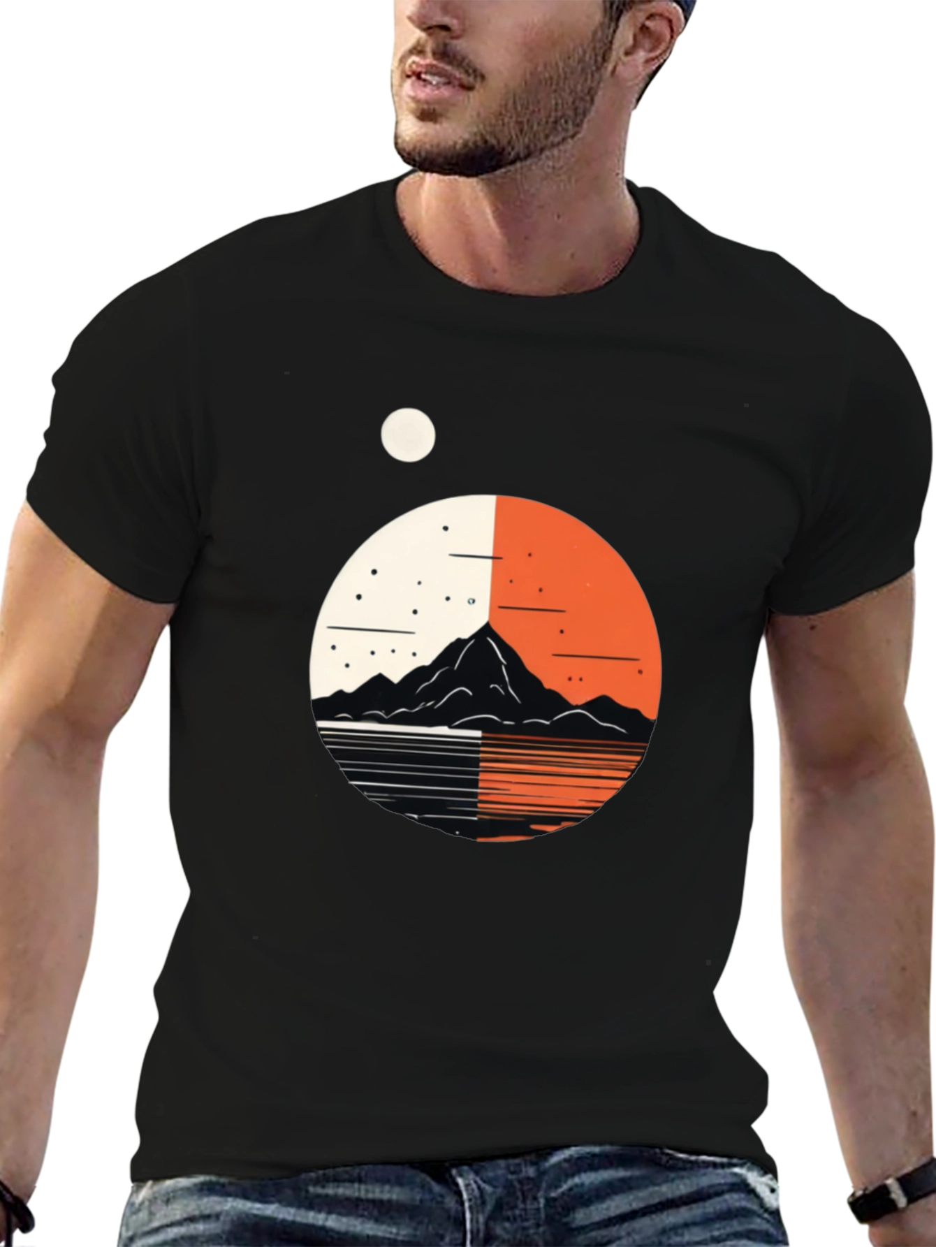 Geometric Mountain Graphic Black Tee