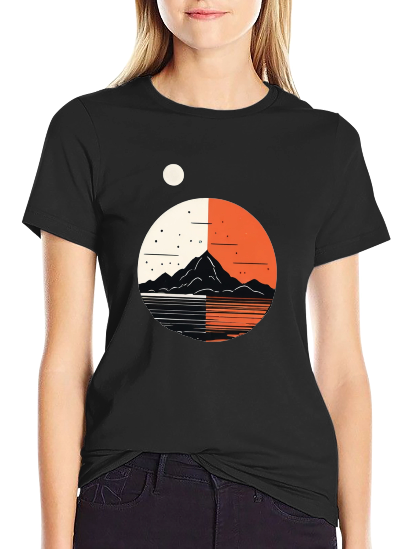 Geometric Mountain Graphic Black Tee