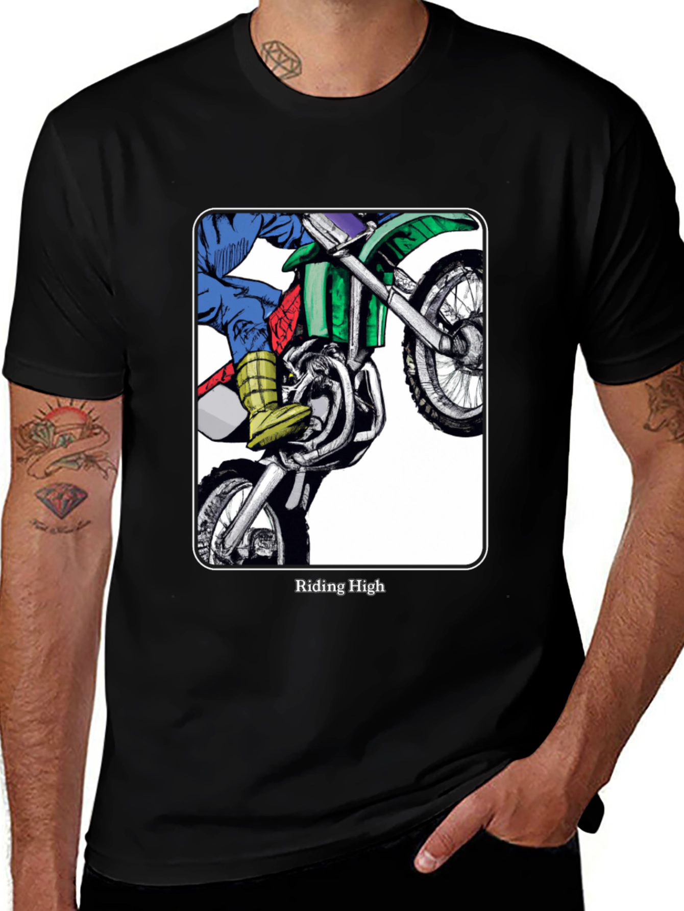Riding High Motorcycle Graphic Tee - Black