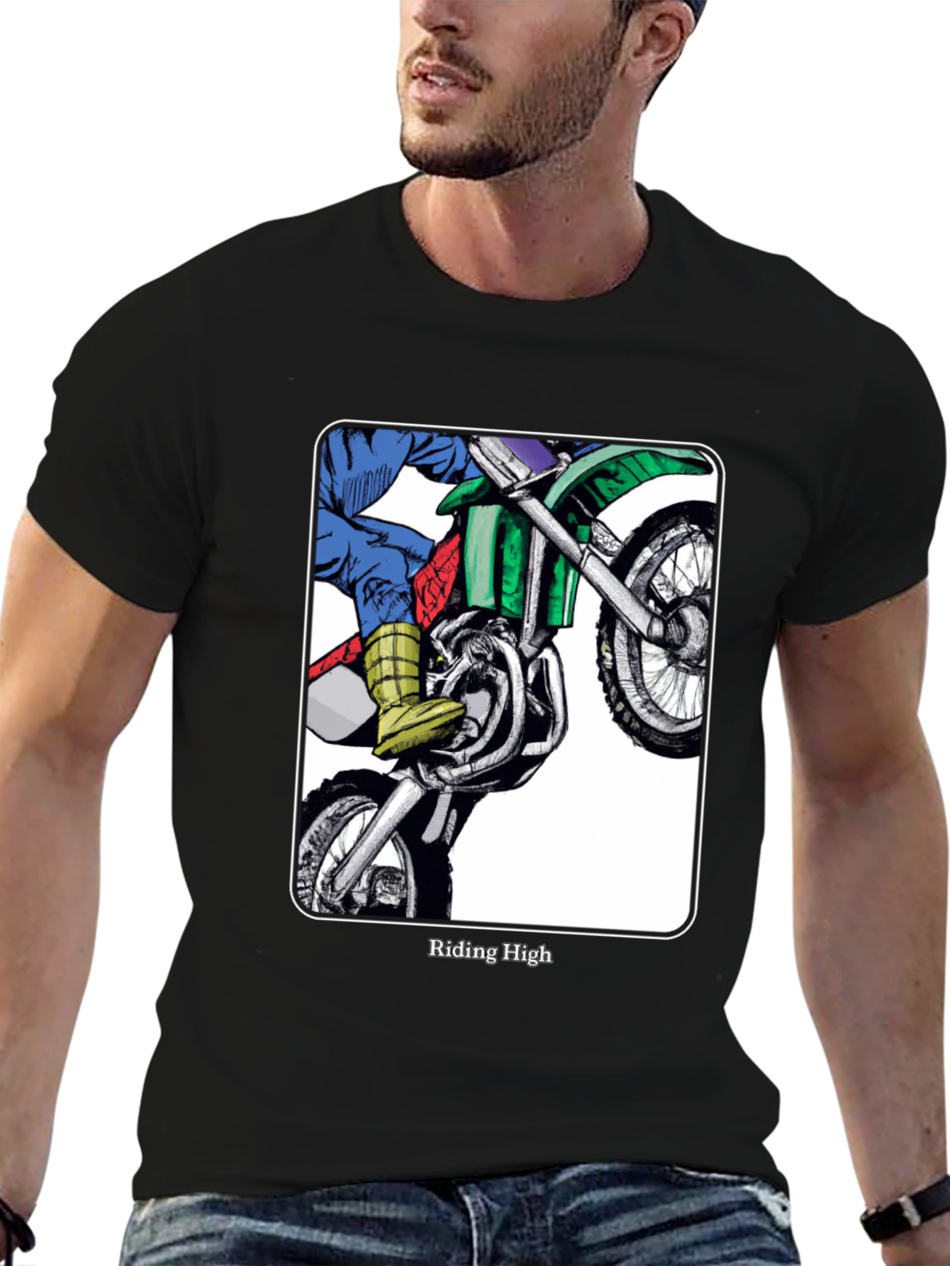Riding High Motorcycle Graphic Tee - Black