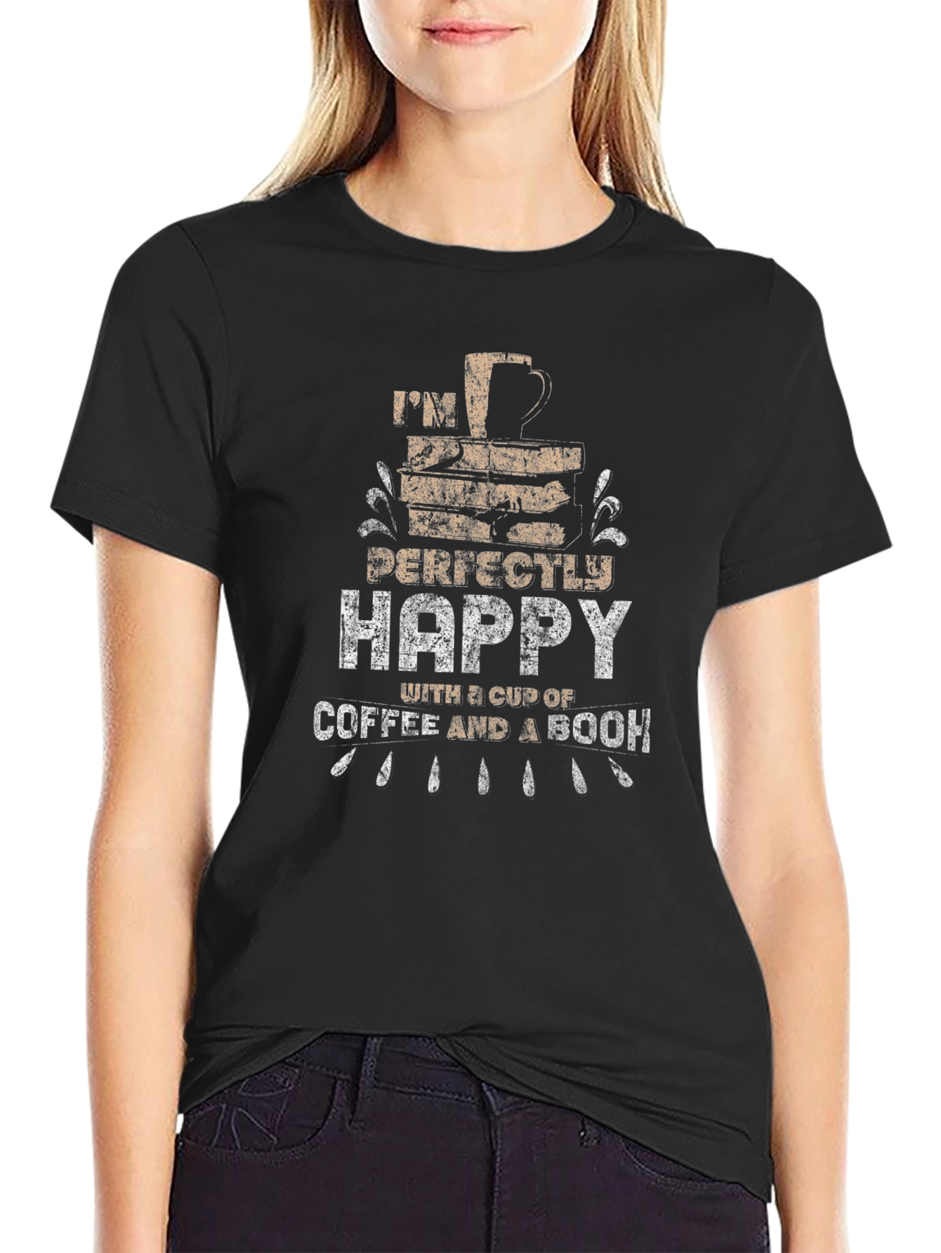 Happy Coffee & Book Graphic T-Shirt