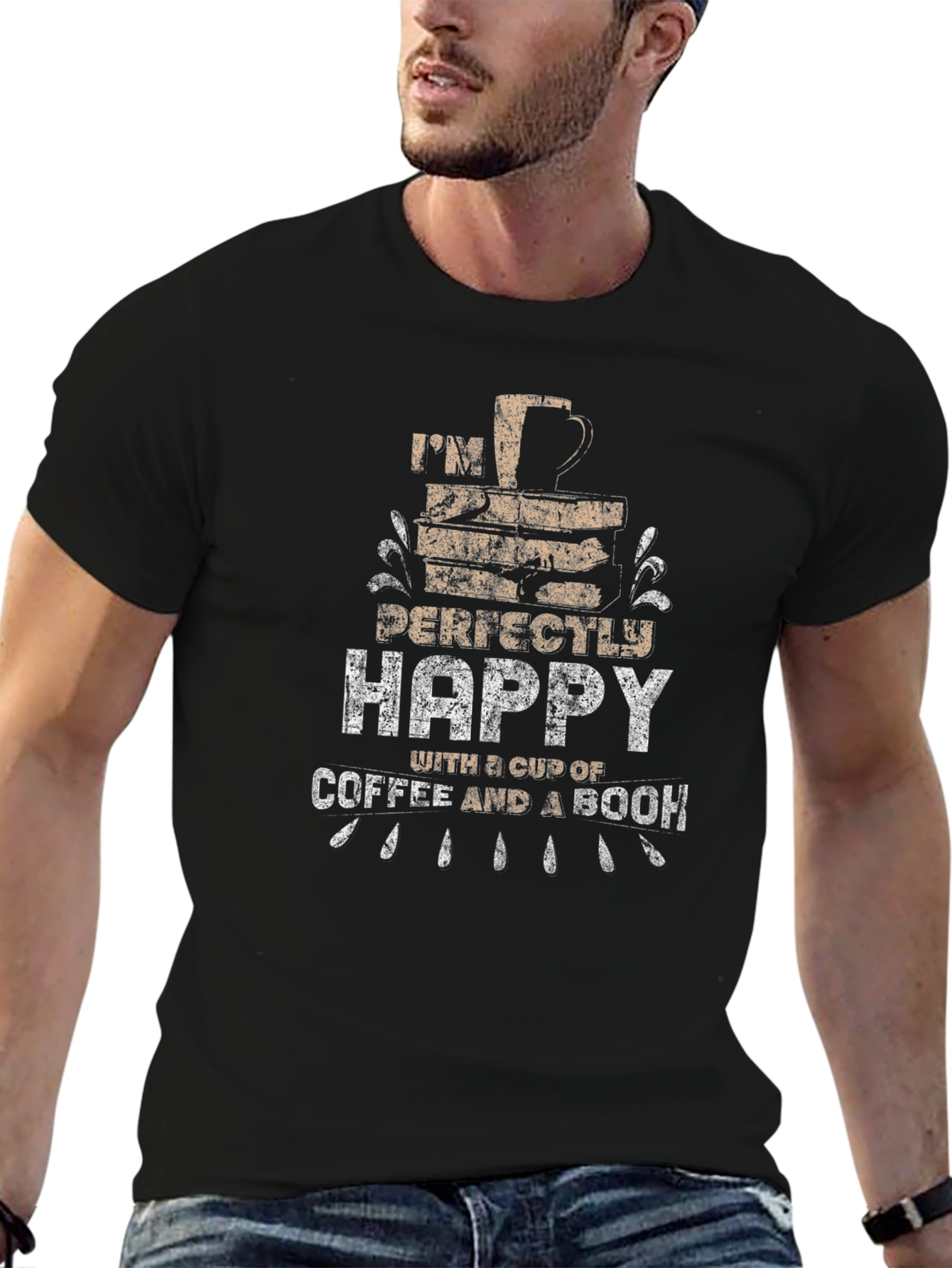 Happy Coffee & Book Graphic T-Shirt