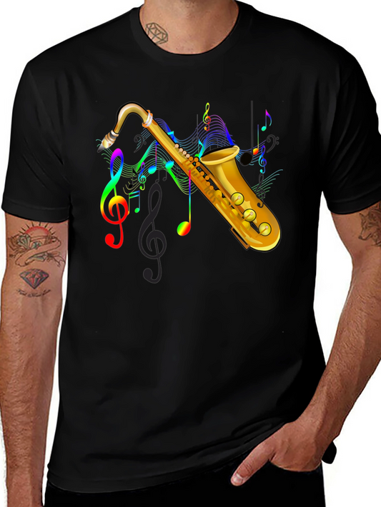 Saxophone Music Note Graphic Tee - Black