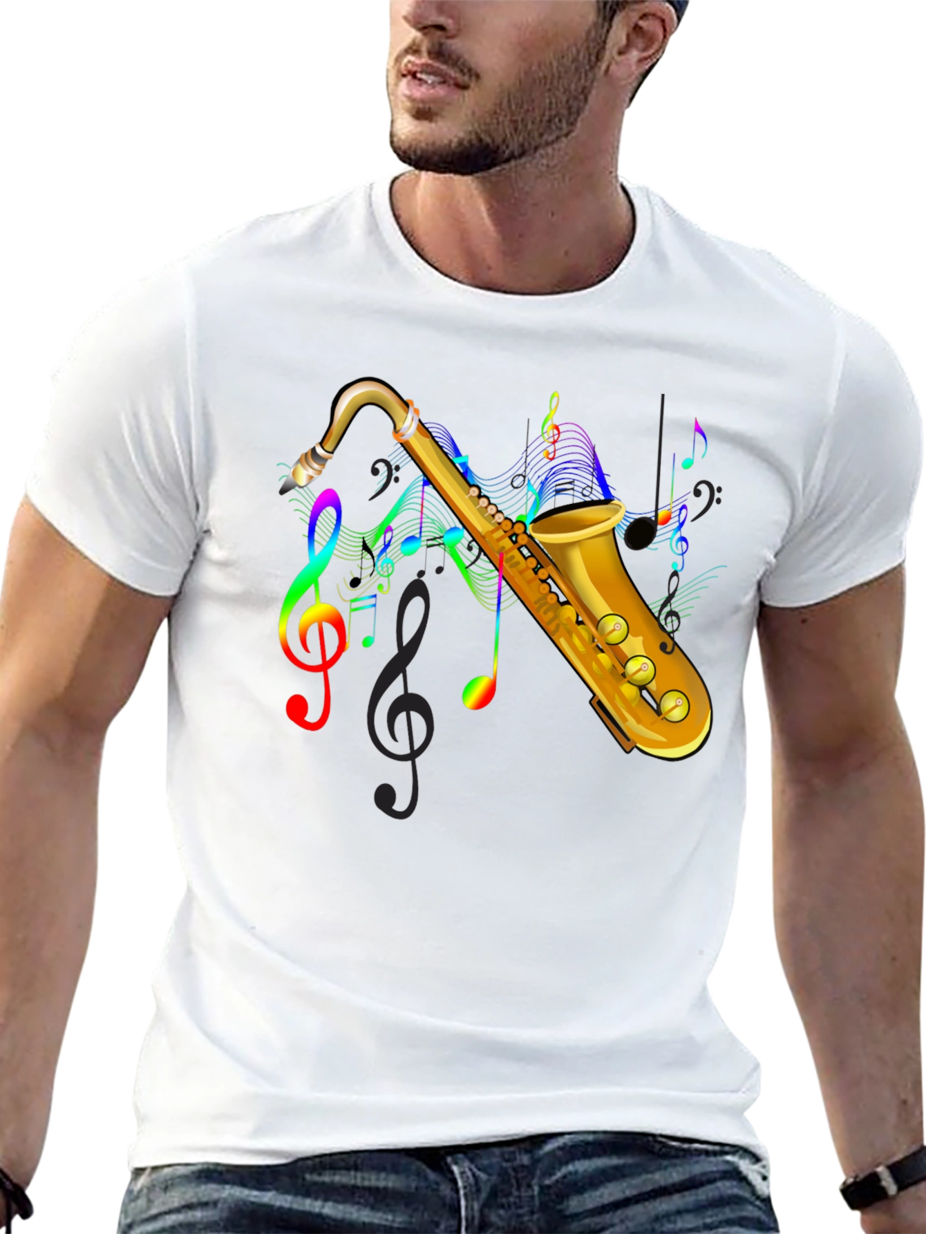 Saxophone Music Note Graphic Tee - Black