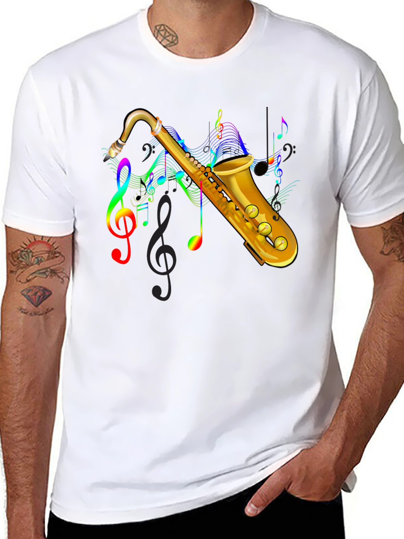 Saxophone Music Note Graphic Tee - Black