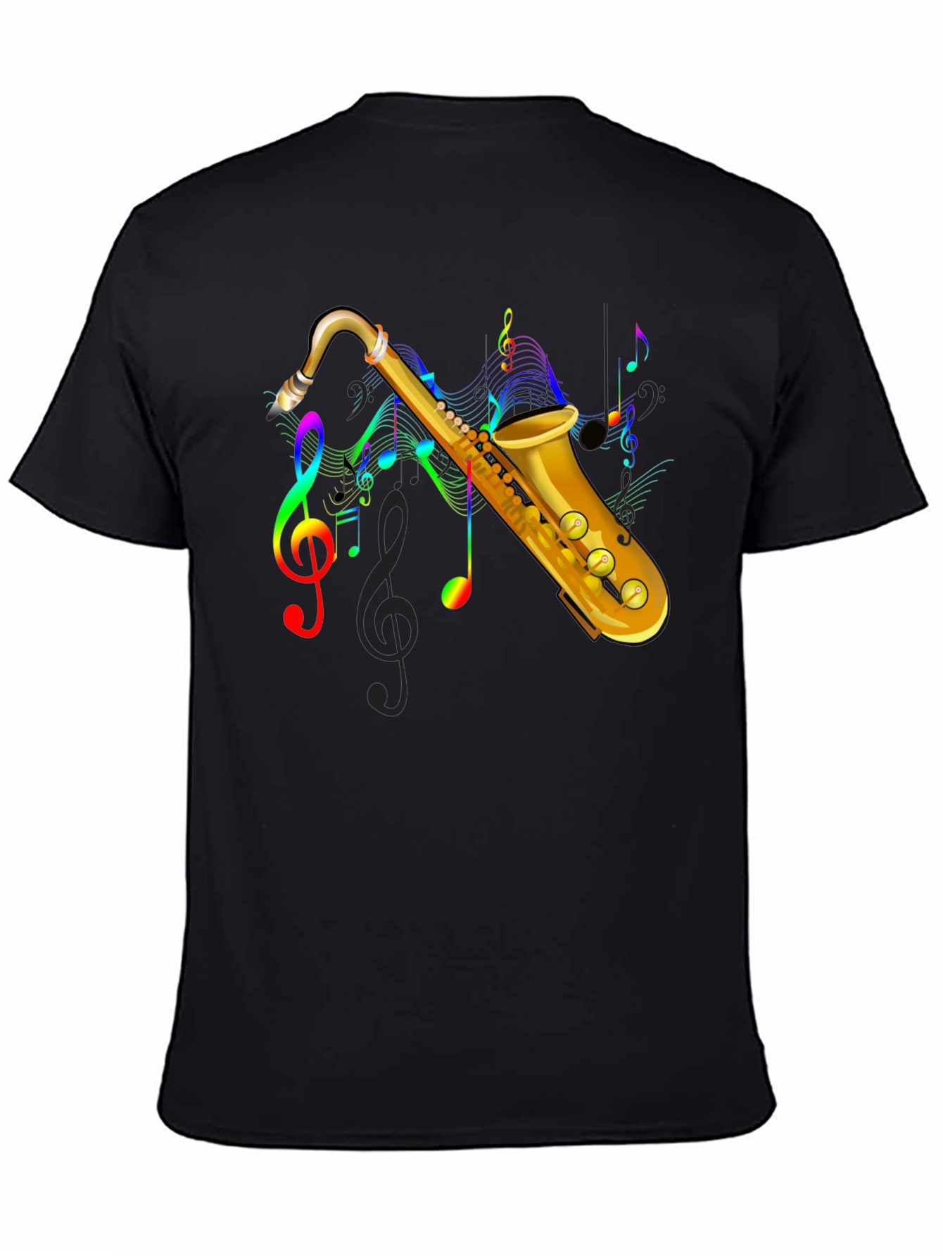 Saxophone Music Note Graphic Tee - Black