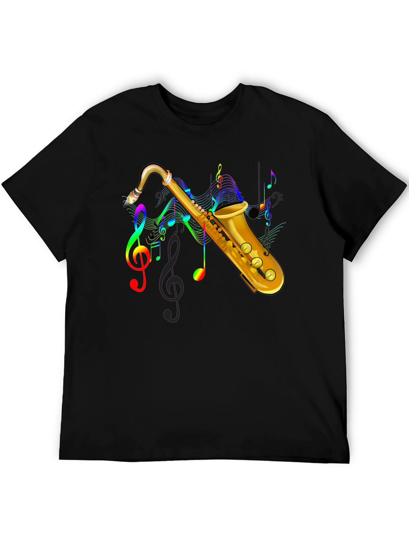 Saxophone Music Note Graphic Tee - Black