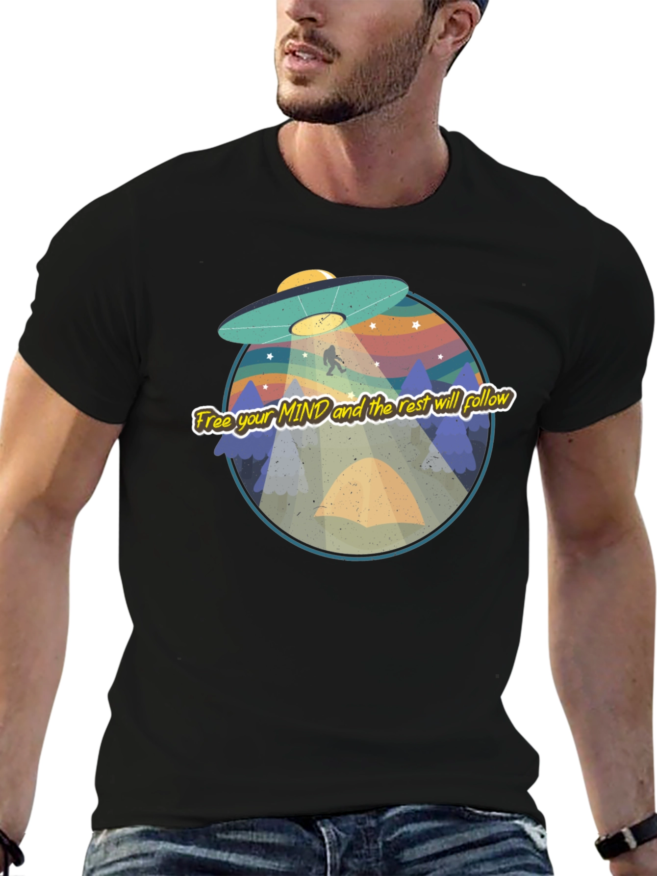 UFO Bigfoot Graphic Tee - Free Your Mind