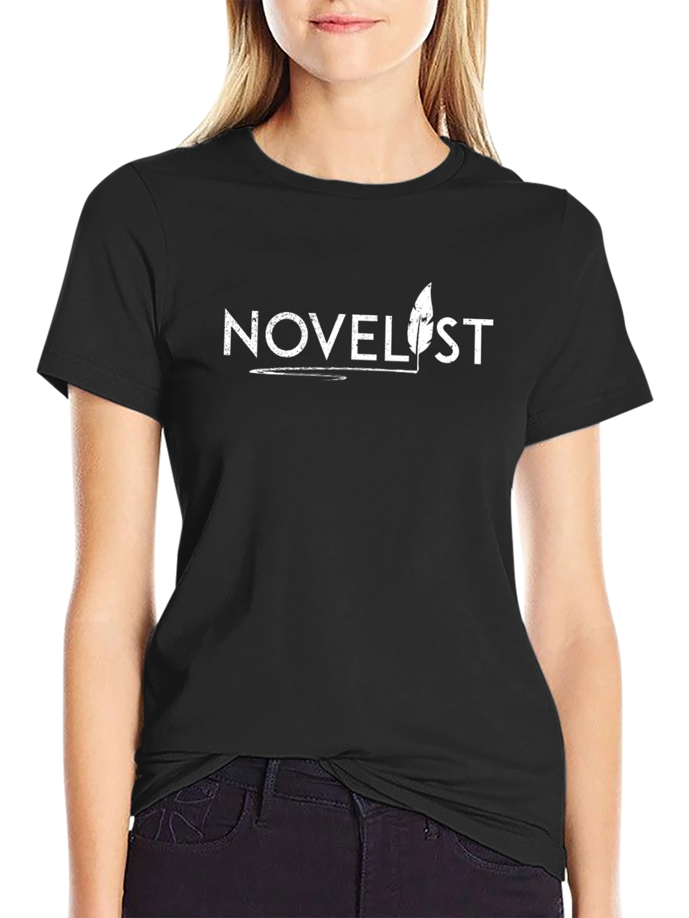 Novelists T-Shirt: Writers Quill Design - Black