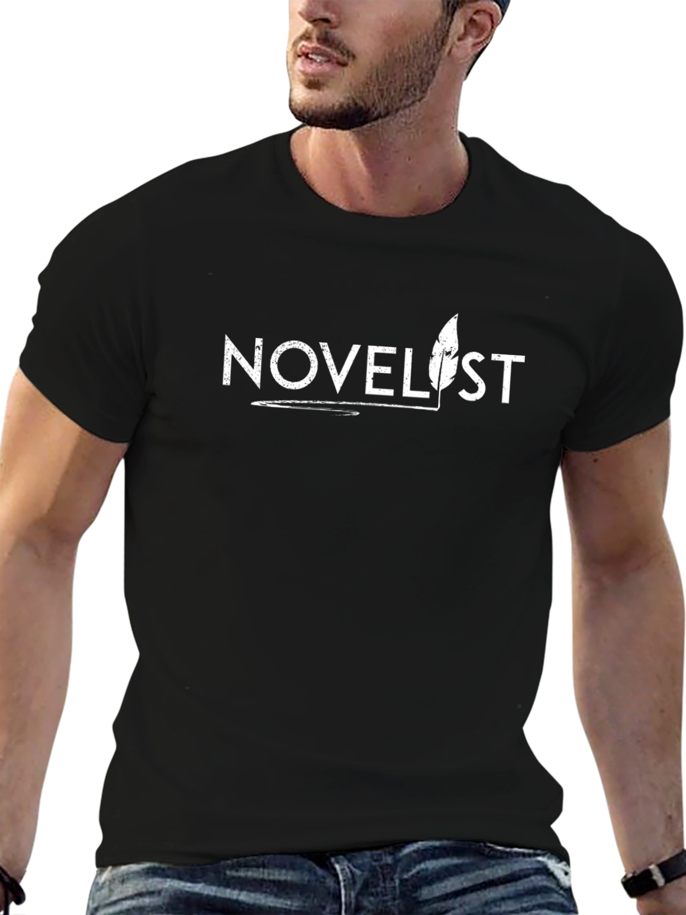Novelists T-Shirt: Writers Quill Design - Black