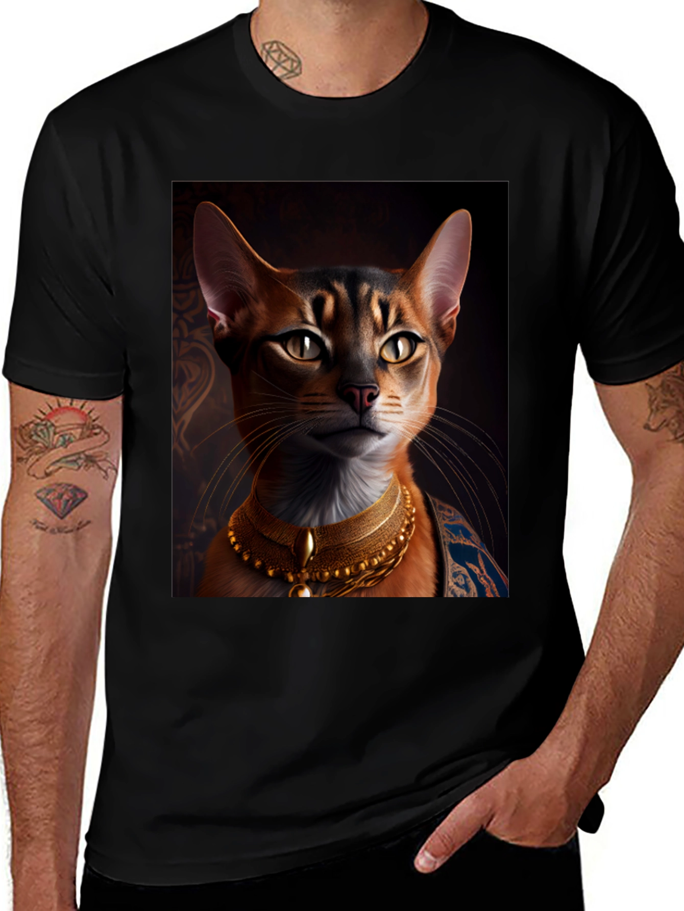 Royal Cat Graphic Tee - Black Cotton T-Shirt