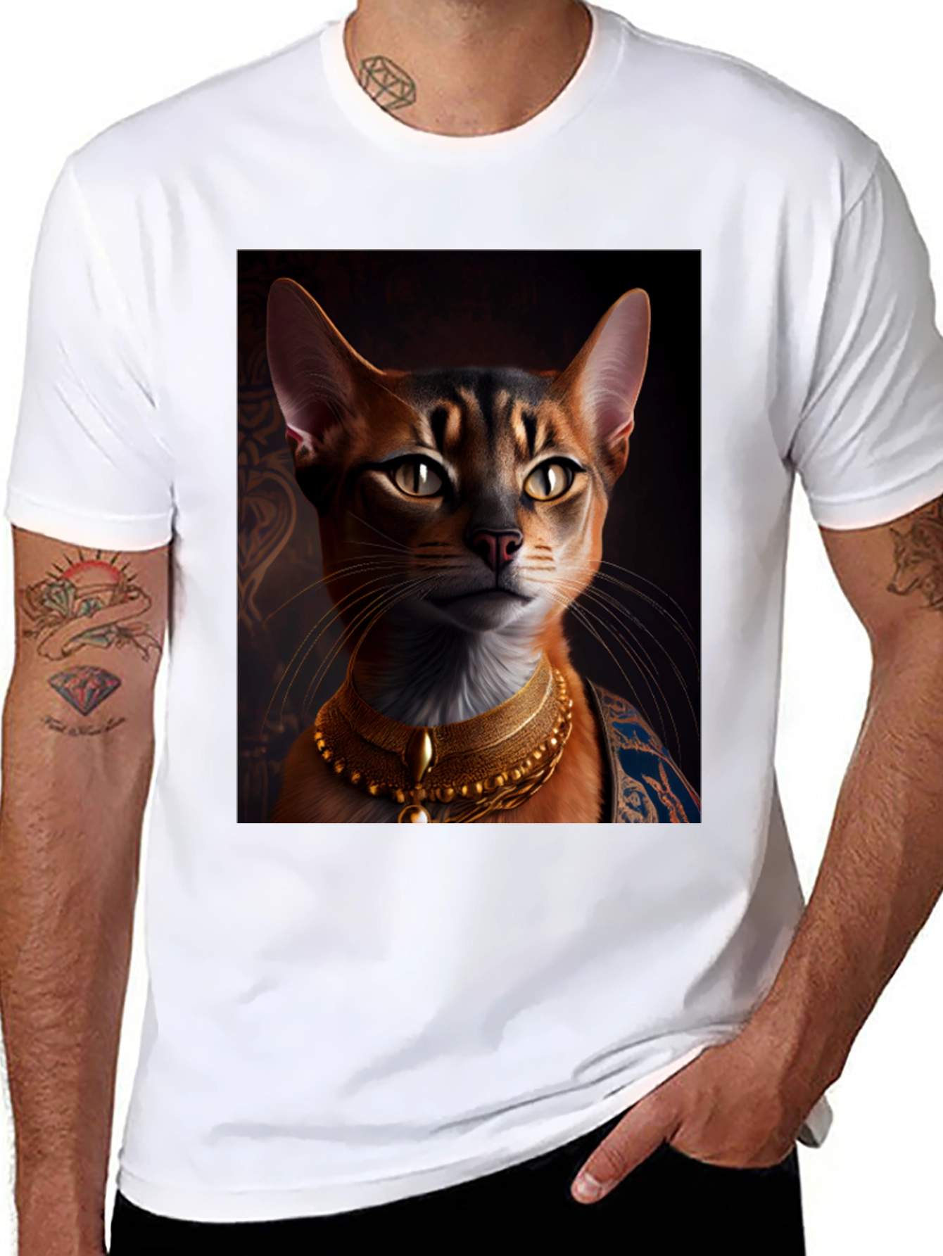Royal Cat Graphic Tee - Black Cotton T-Shirt