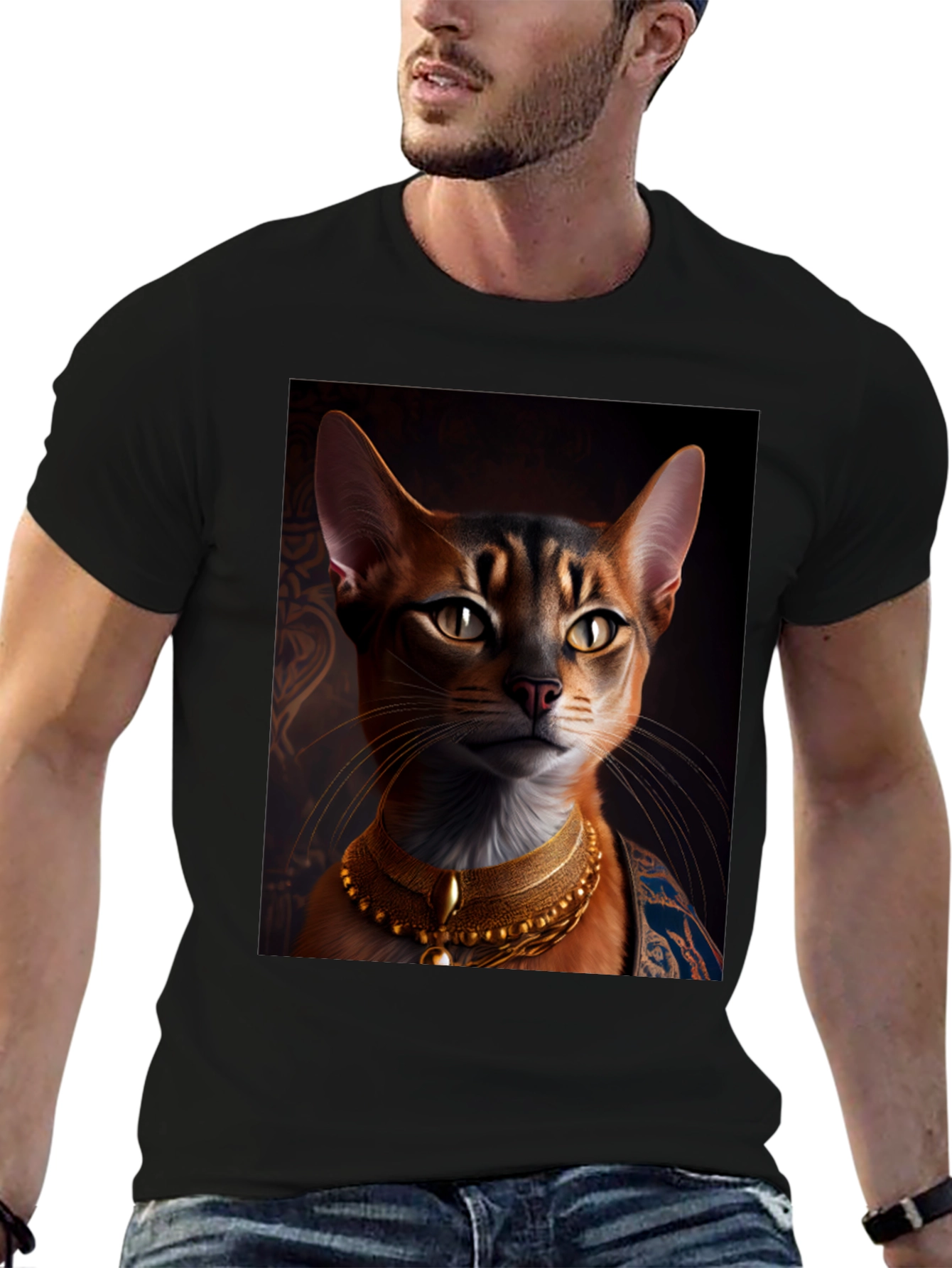 Royal Cat Graphic Tee - Black Cotton T-Shirt