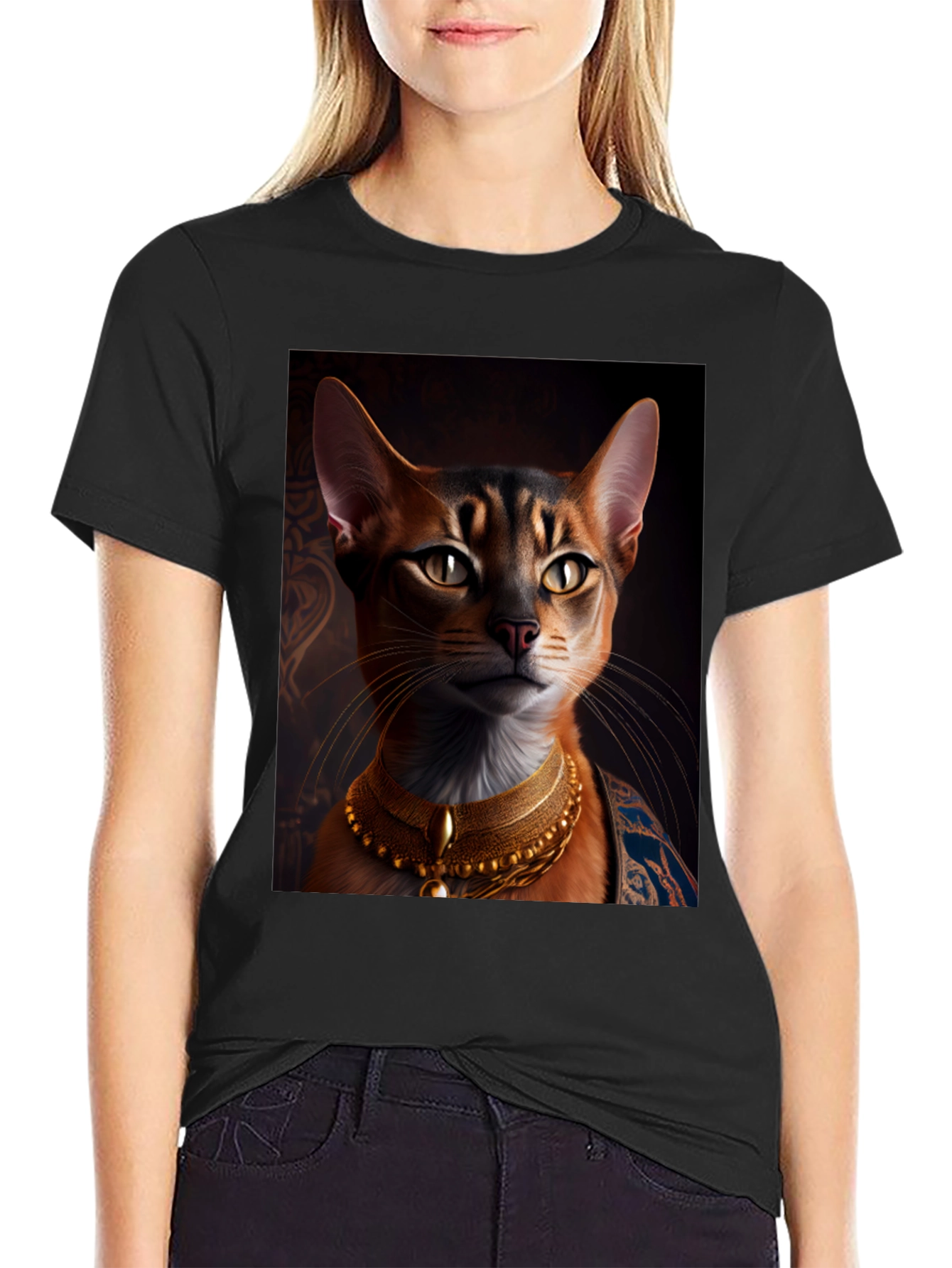 Royal Cat Graphic Tee - Black Cotton T-Shirt
