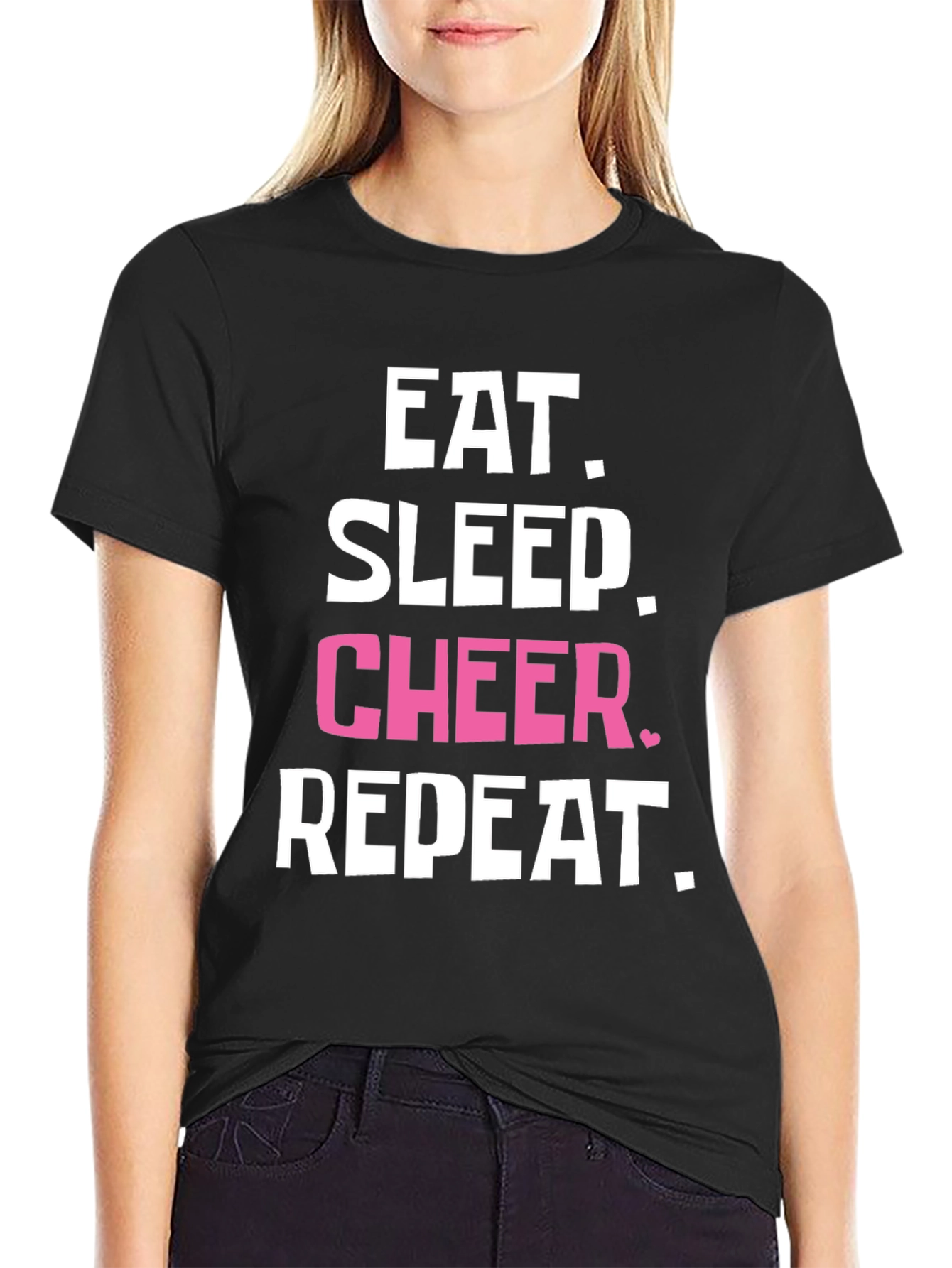Eat Sleep Cheer Repeat Black T-Shirt