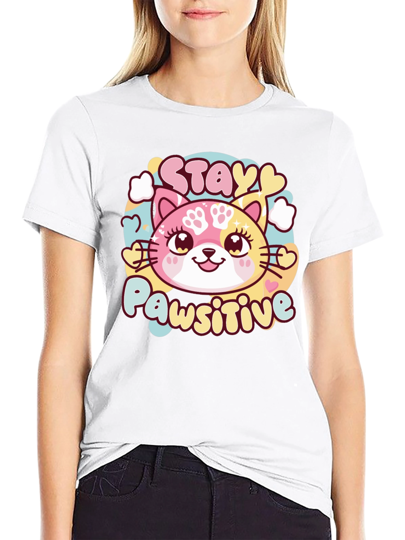Stay Pawsitive Graphic T-Shirt