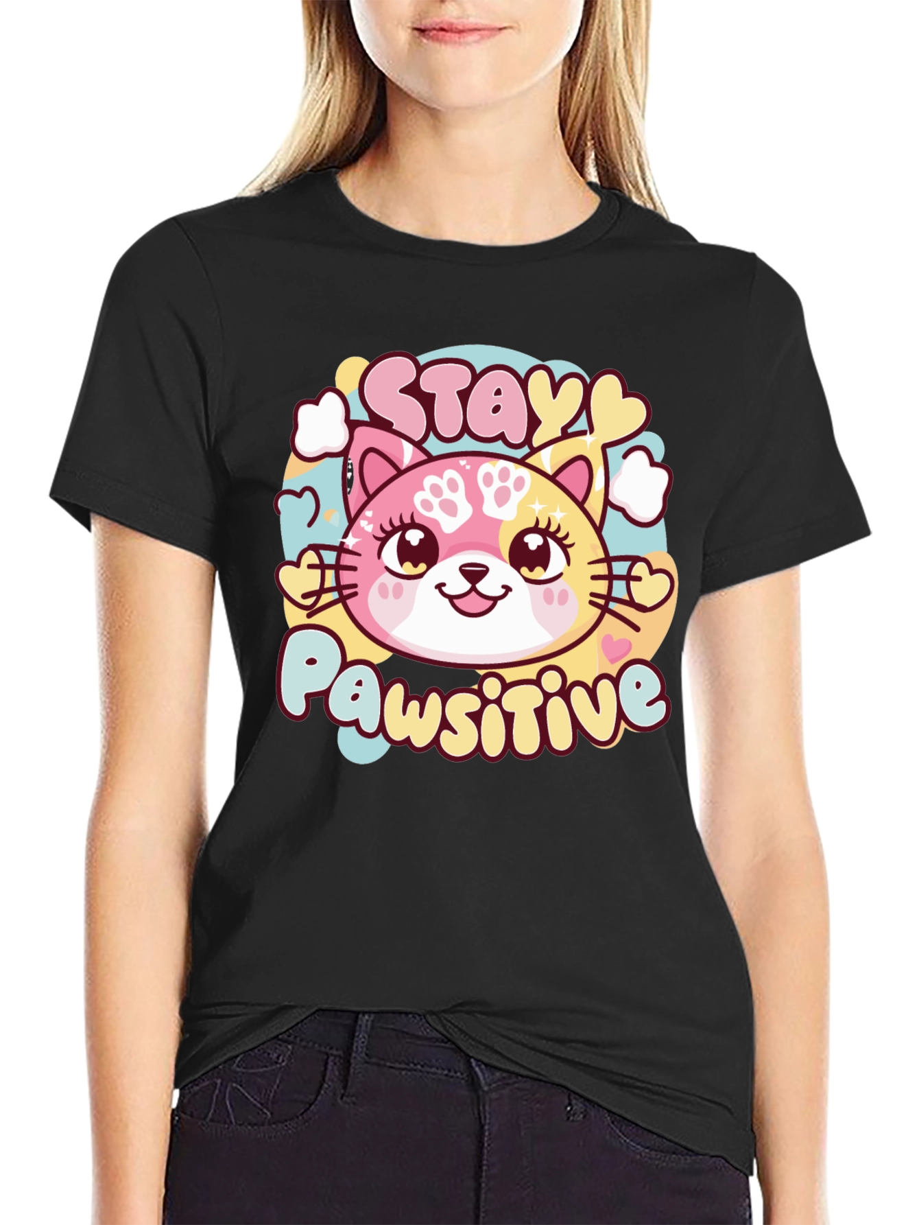 Stay Pawsitive Graphic T-Shirt